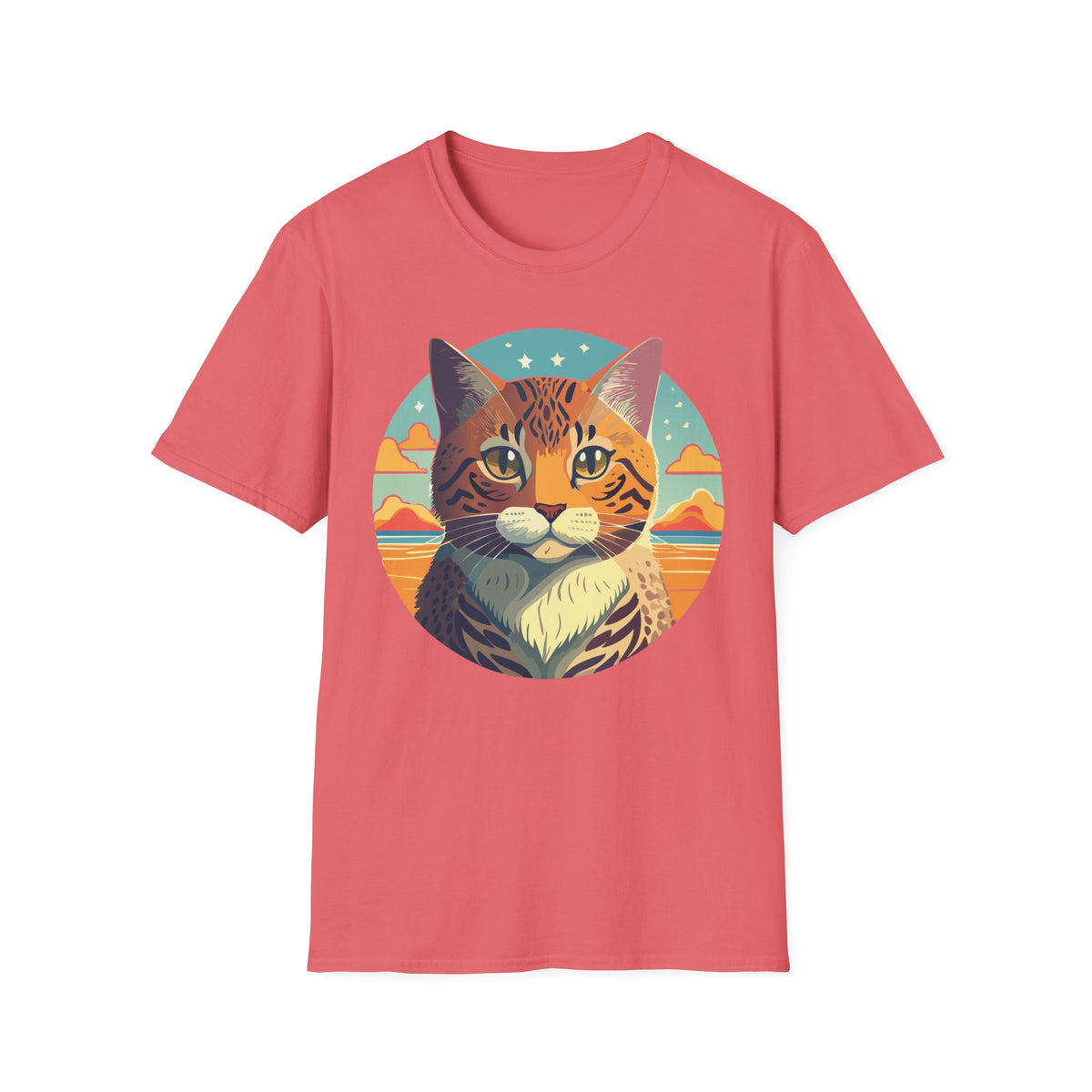 Retro Tabby Cat Illustration T-Shirt | Vintage Sunset Cat Tee