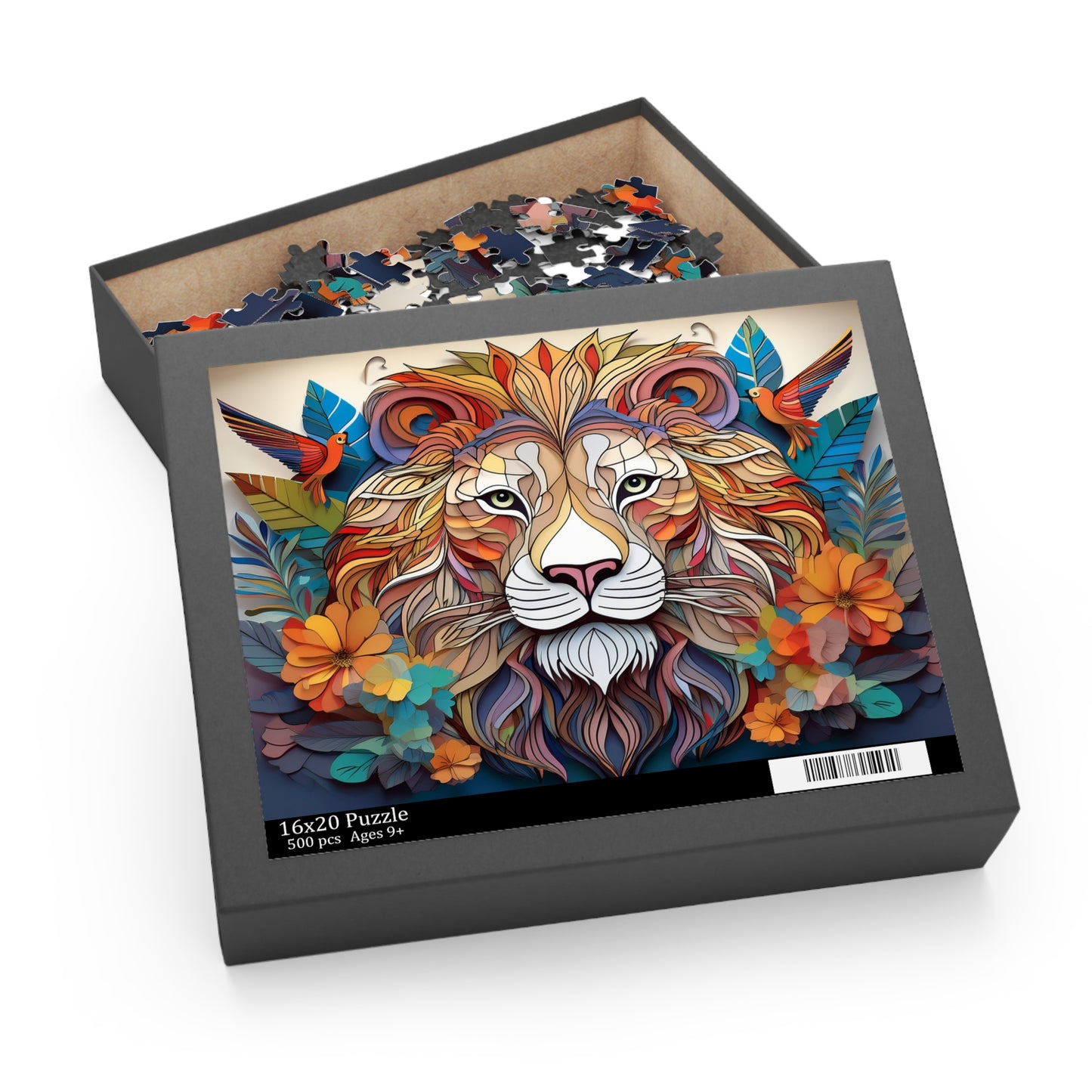 3D Lion Face Puzzle 500-Piece | Floral Lion Puzzle 500-Piece Ages 9+