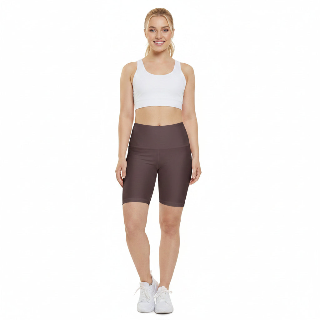 Mauve Bark Brown Women's Workout Shorts — High-Waist Brown Biker Shorts for Fitness & Everyday Wear