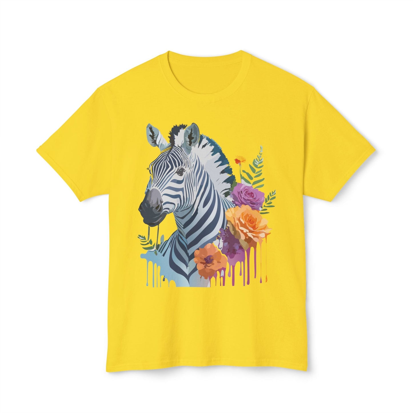 Unisex Zebra T Shirt With Floral Art Print Premium HD Cotton Jersey Tee Made In USA