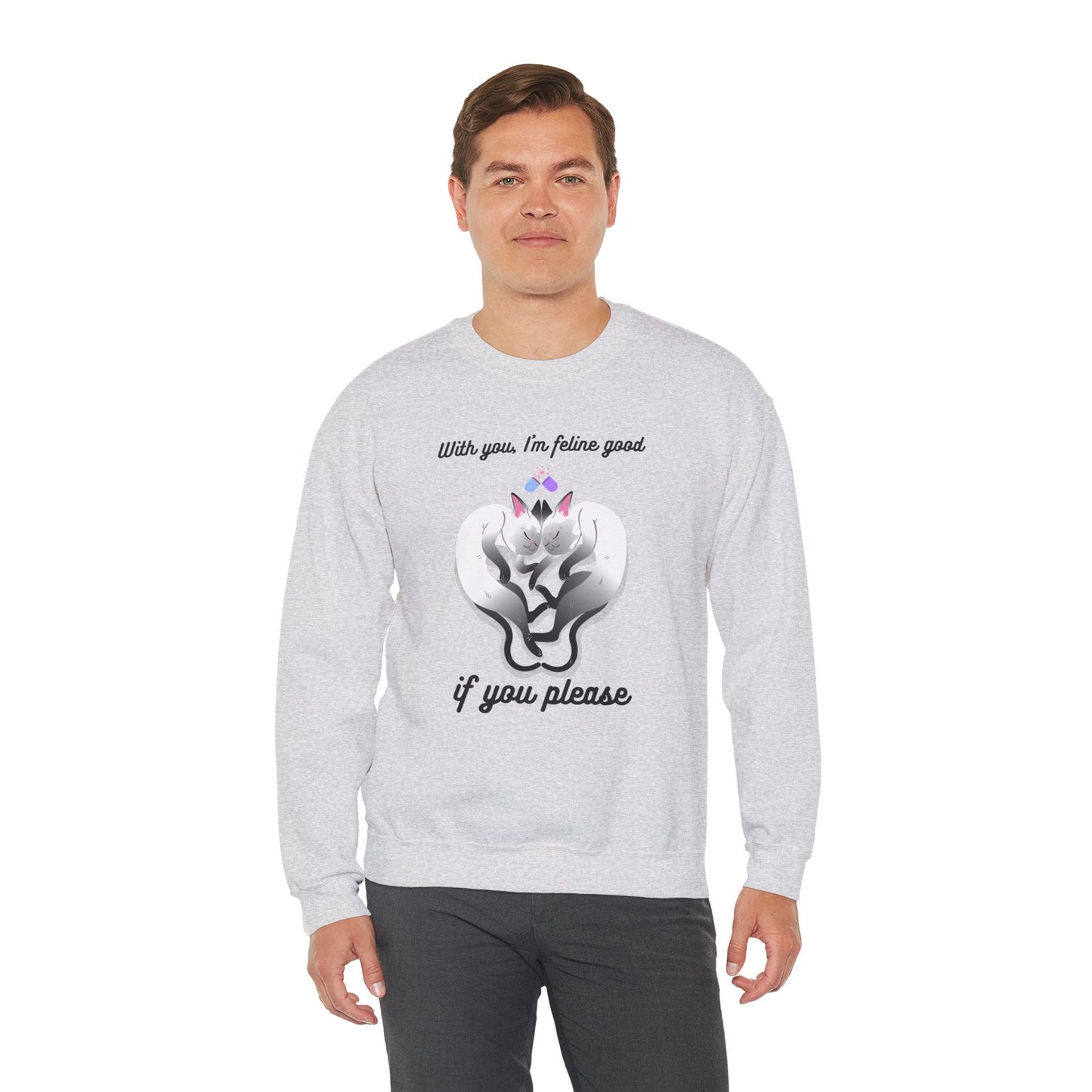 Double Cat Heart Sweatshirt Unisex Fifty Fifty Cotton Poly Valentines Day Sweatshirt