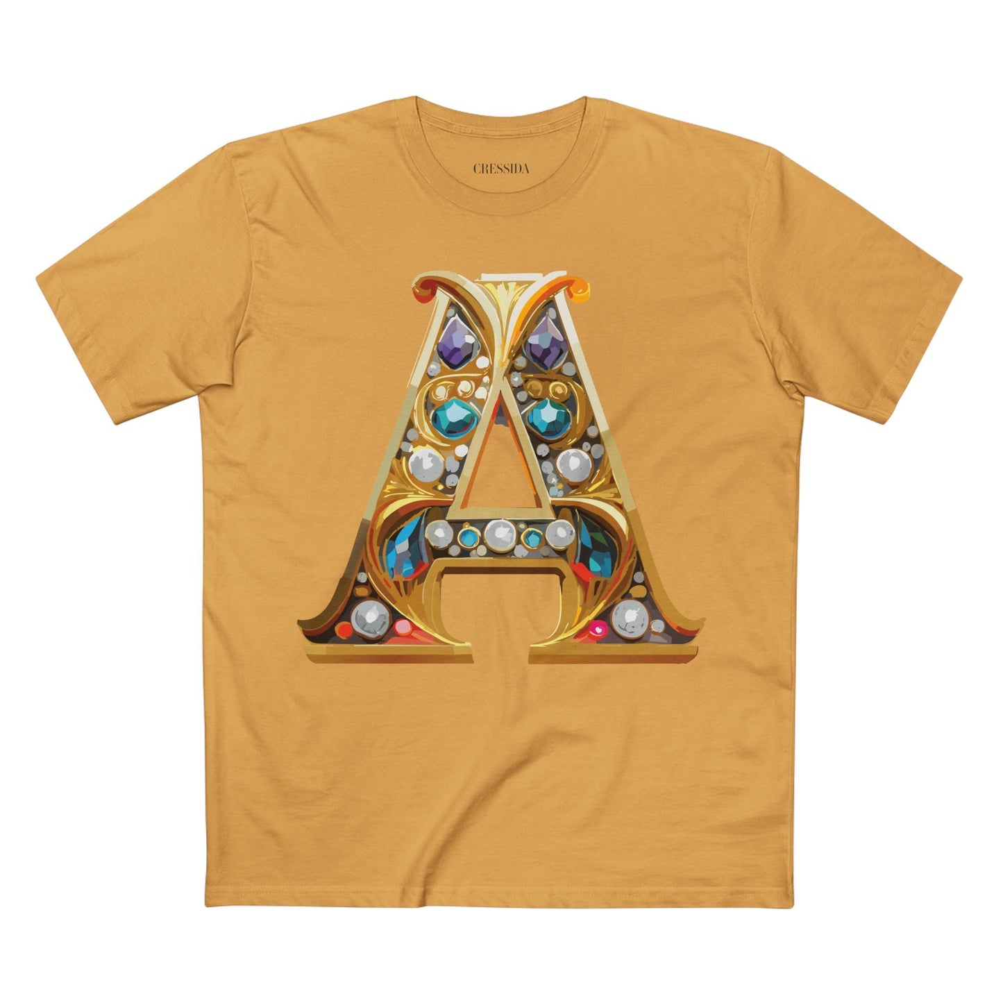 Letter A Graphic Design Tee Unisex 100 Cotton With Antique Gold Letters Artwork T-Shirt