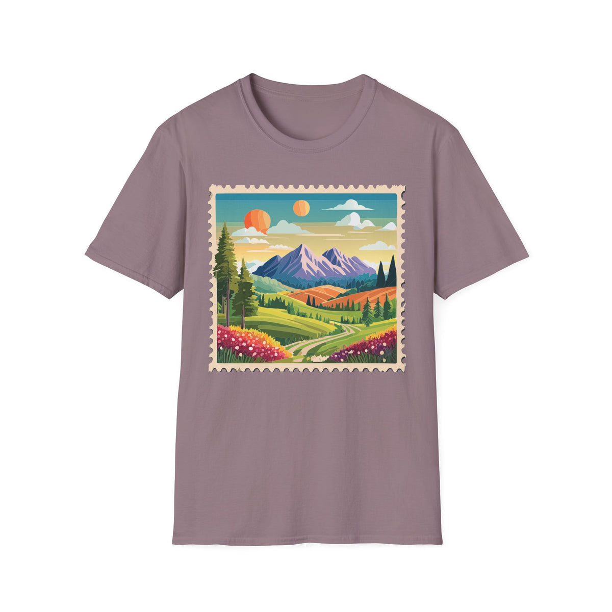 Vintage Mountain Landscape T-Shirt | Sunset Scenic Nature Print