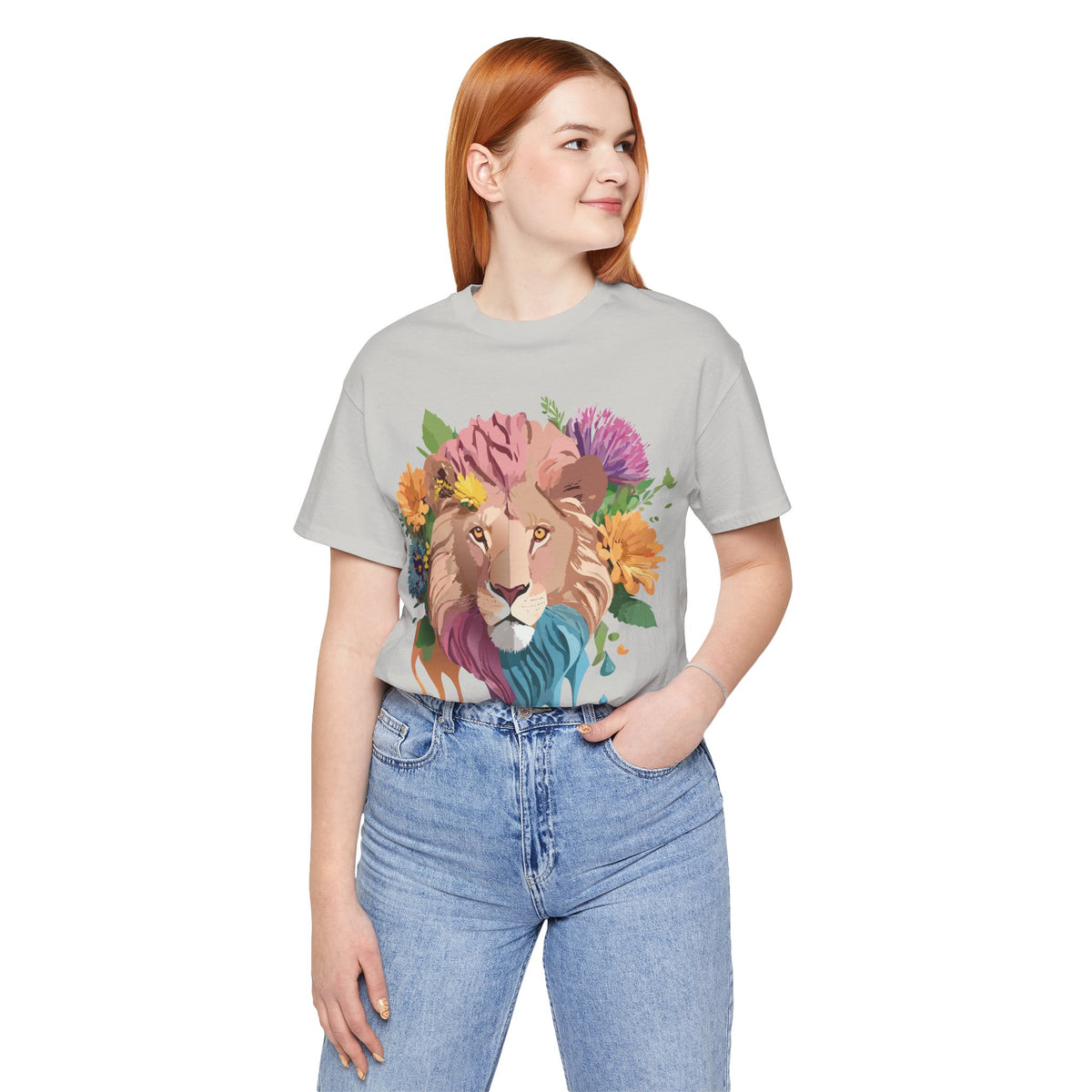 Lion Graphic Unisex Cotton Bella+Canvas Tee with Art Animal Design e45