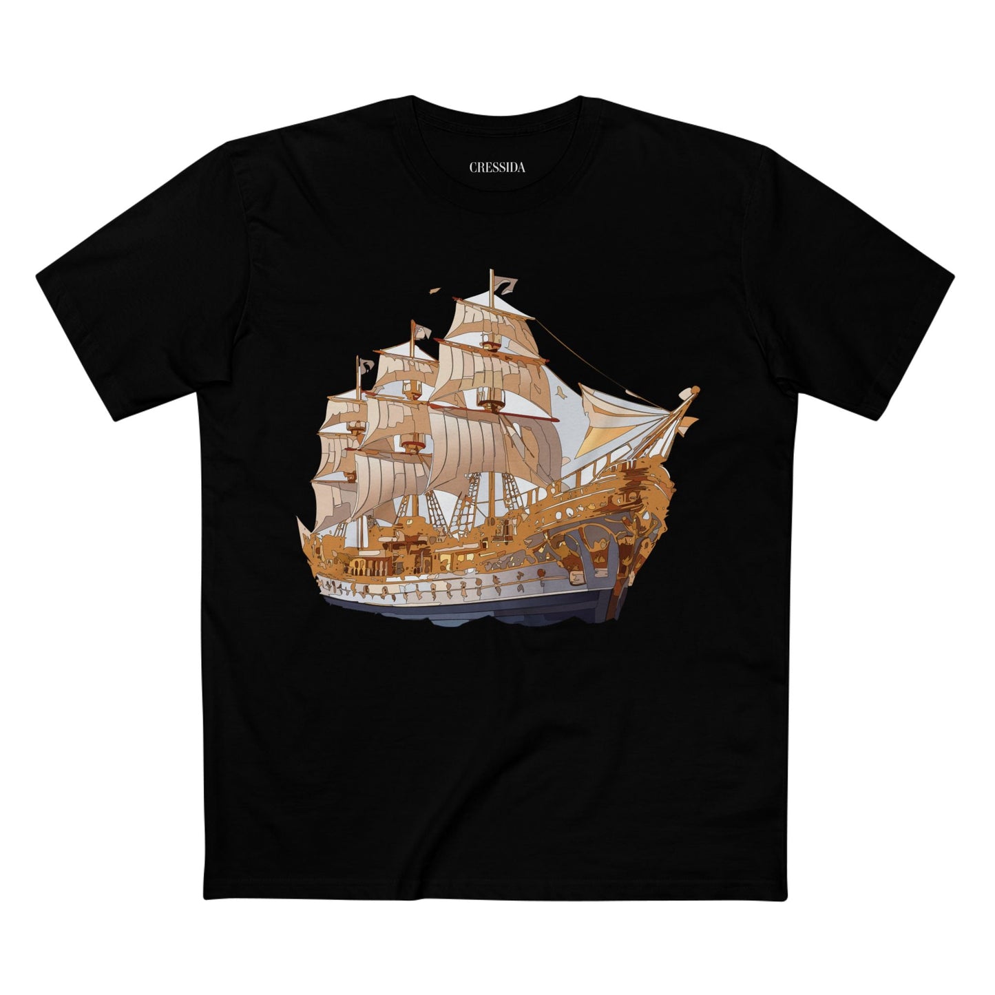 Ship Graphic Unisex 100 Cotton T-Shirt with Gold Frigate Art Design 9