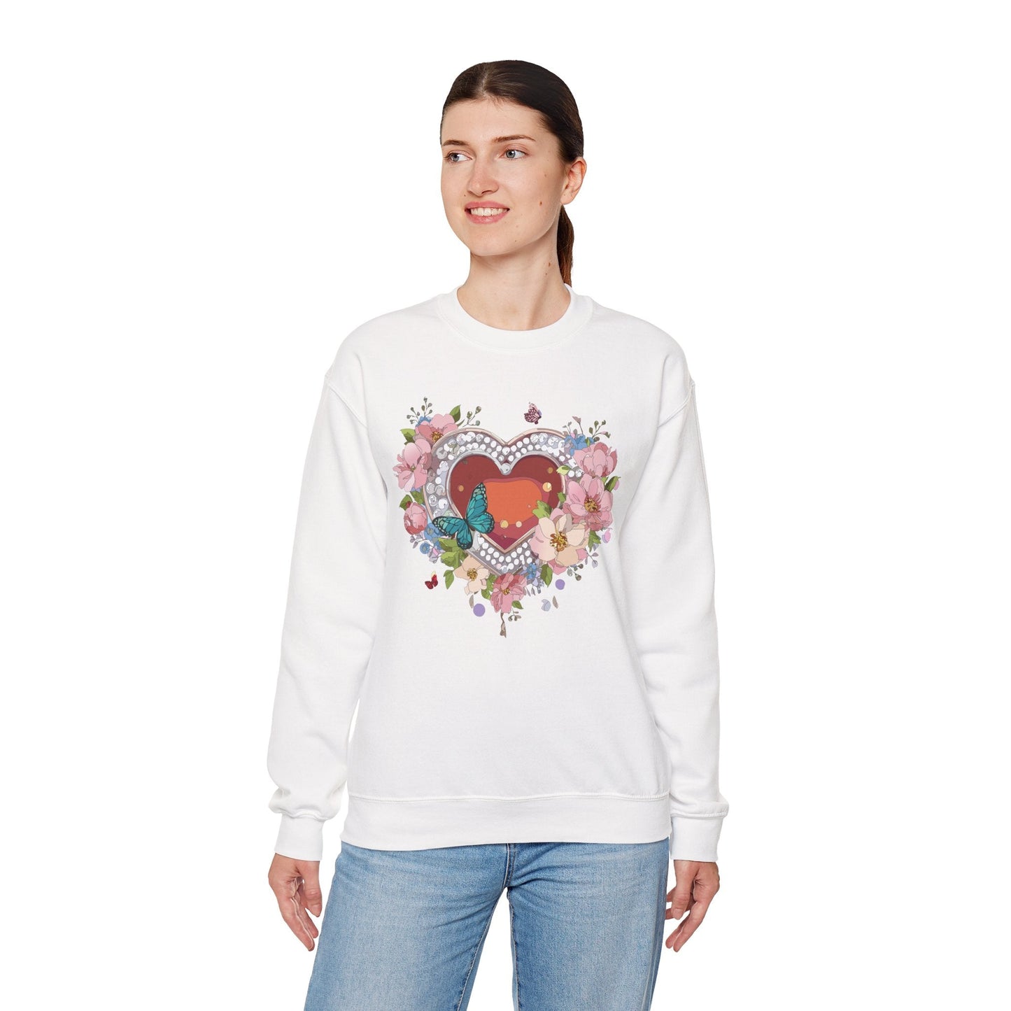 Floral Heart Sweatshirt Unisex Valentines Day Edition Gildan 18000 Heavy Blend Crewneck