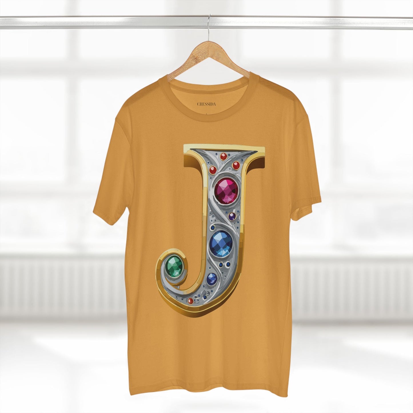 Letter J Graphic Design Tee Unisex 100 Cotton With Antique Gold Letters Artwork T-Shirt