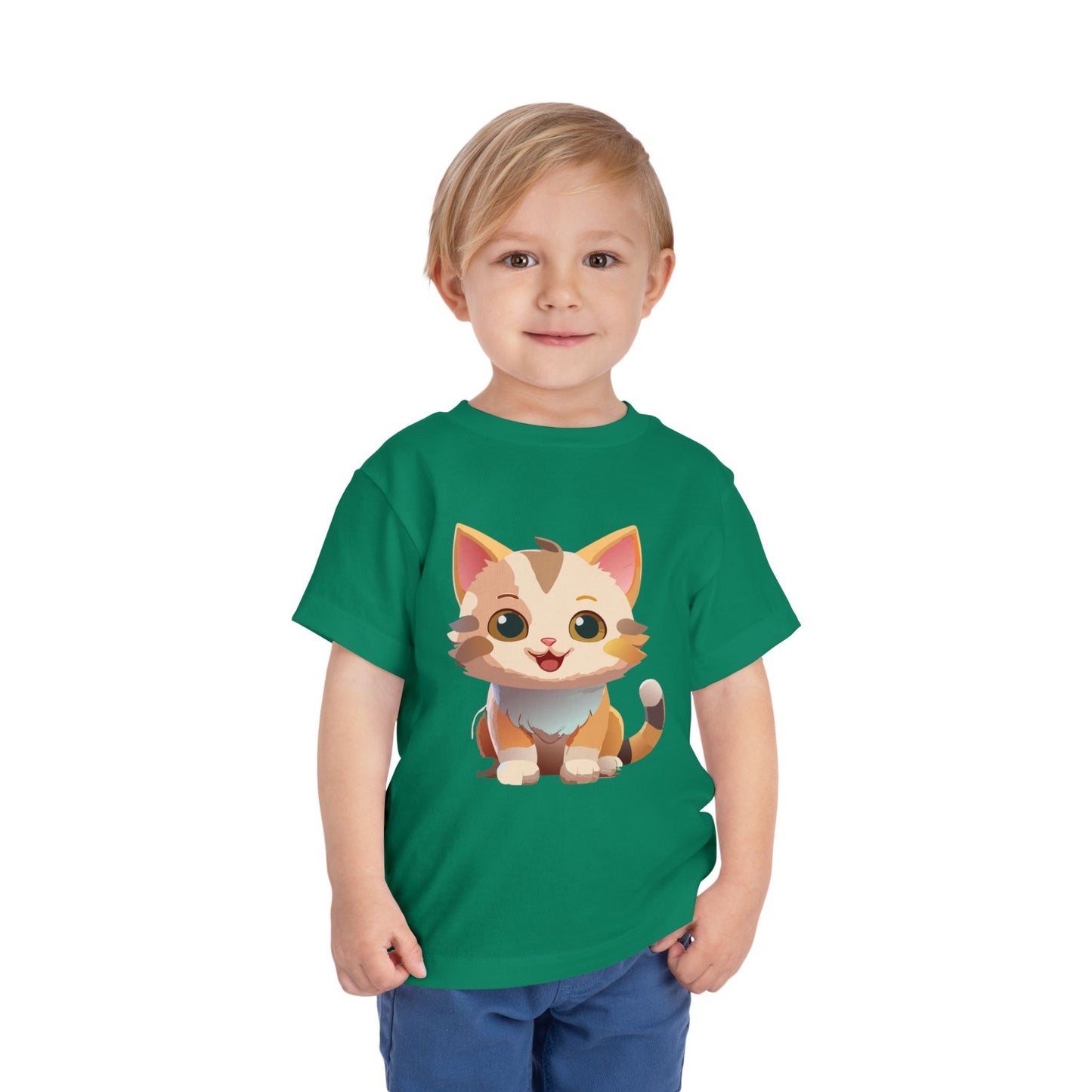 Cute Cat Toddler Short Sleeve Tee - Adorable Kitty Graphic Tee for Kids (2T-5T)