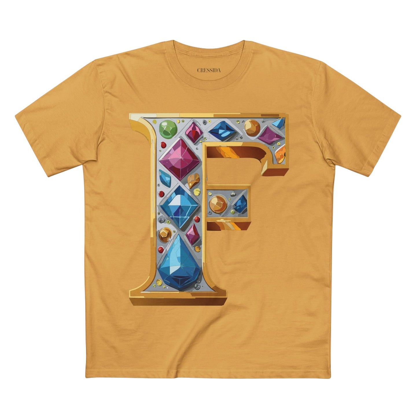 Letter F Graphic Design Tee Unisex 100 Cotton With Antique Gold Letters Artwork T-Shirt