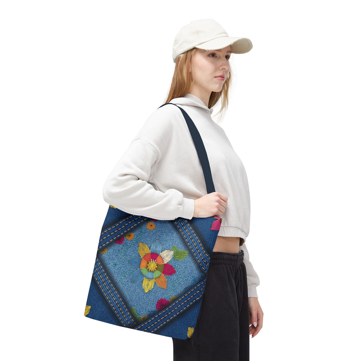 Denim Fabric Imitation Print Unisex Canvas Bag Poly Spun 3 Sizes Tote Bag 161