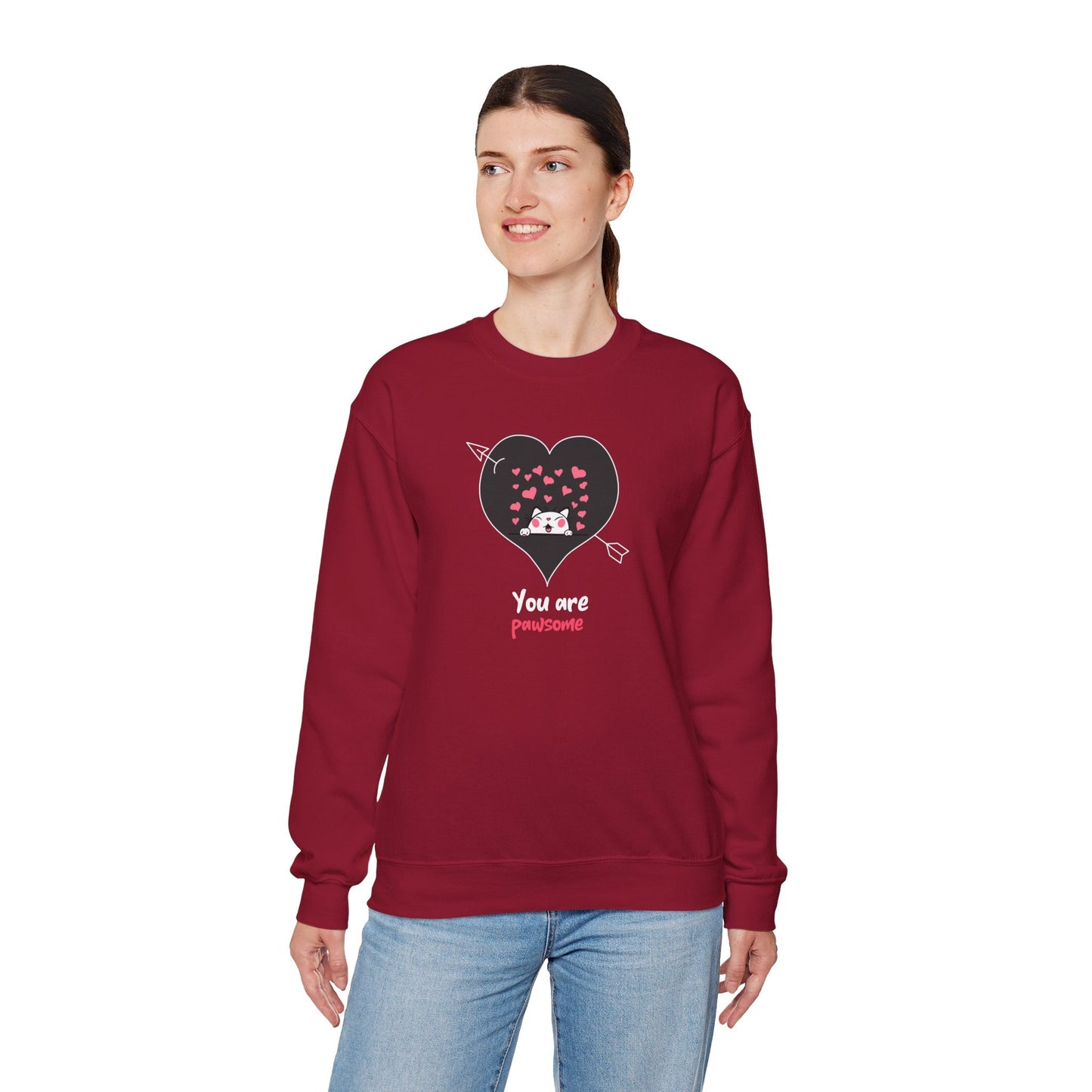 Cat Heart Sweatshirt Valentines Day Fifty Fifty Cotton Poly Unisex Crewneck Gift Idea