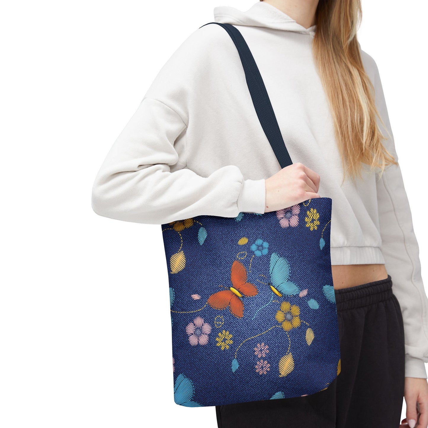 Denim Fabric Imitation Print Unisex Canvas Bag Poly Spun 3 Sizes Tote Bag 167