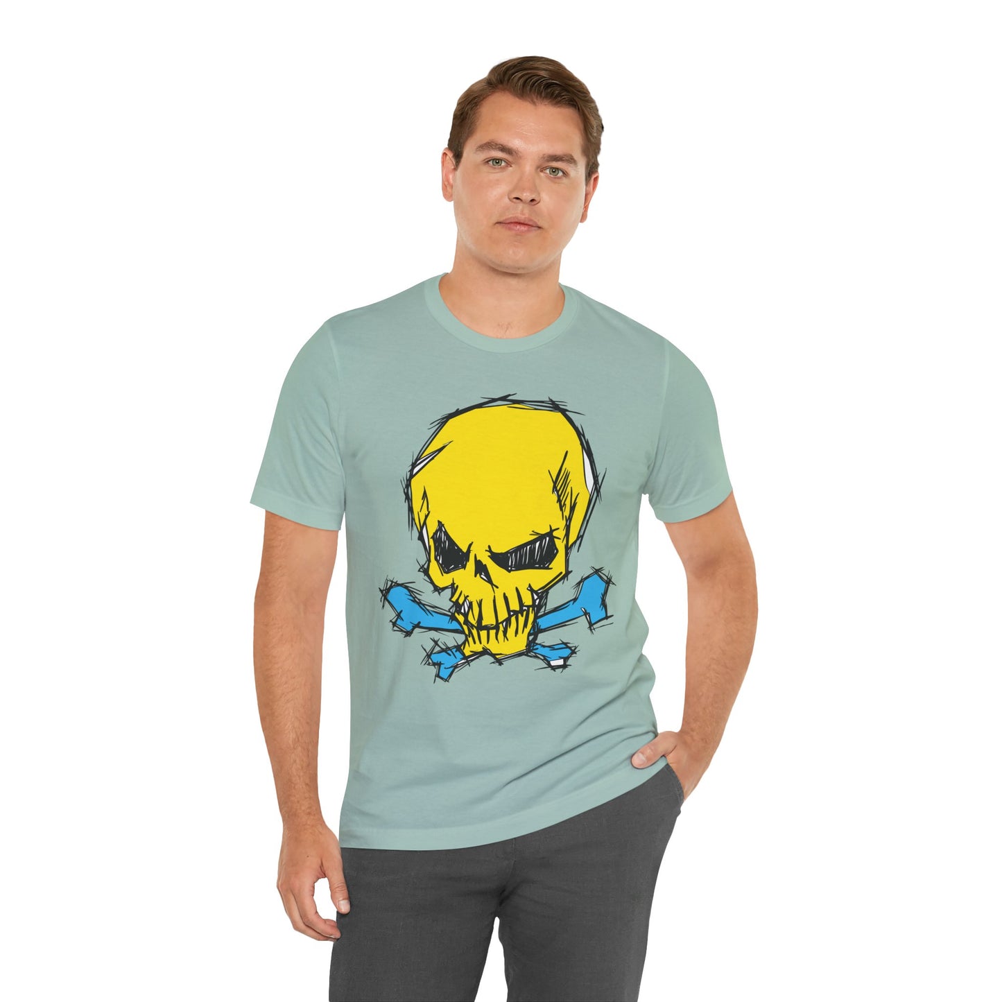 2-Yellow Skull Graphic Design Tee, Skull Shirt, Vintage Tees, Art Design T-Shirt, Vintage Graphic Tee, Art Shirts with Skulls