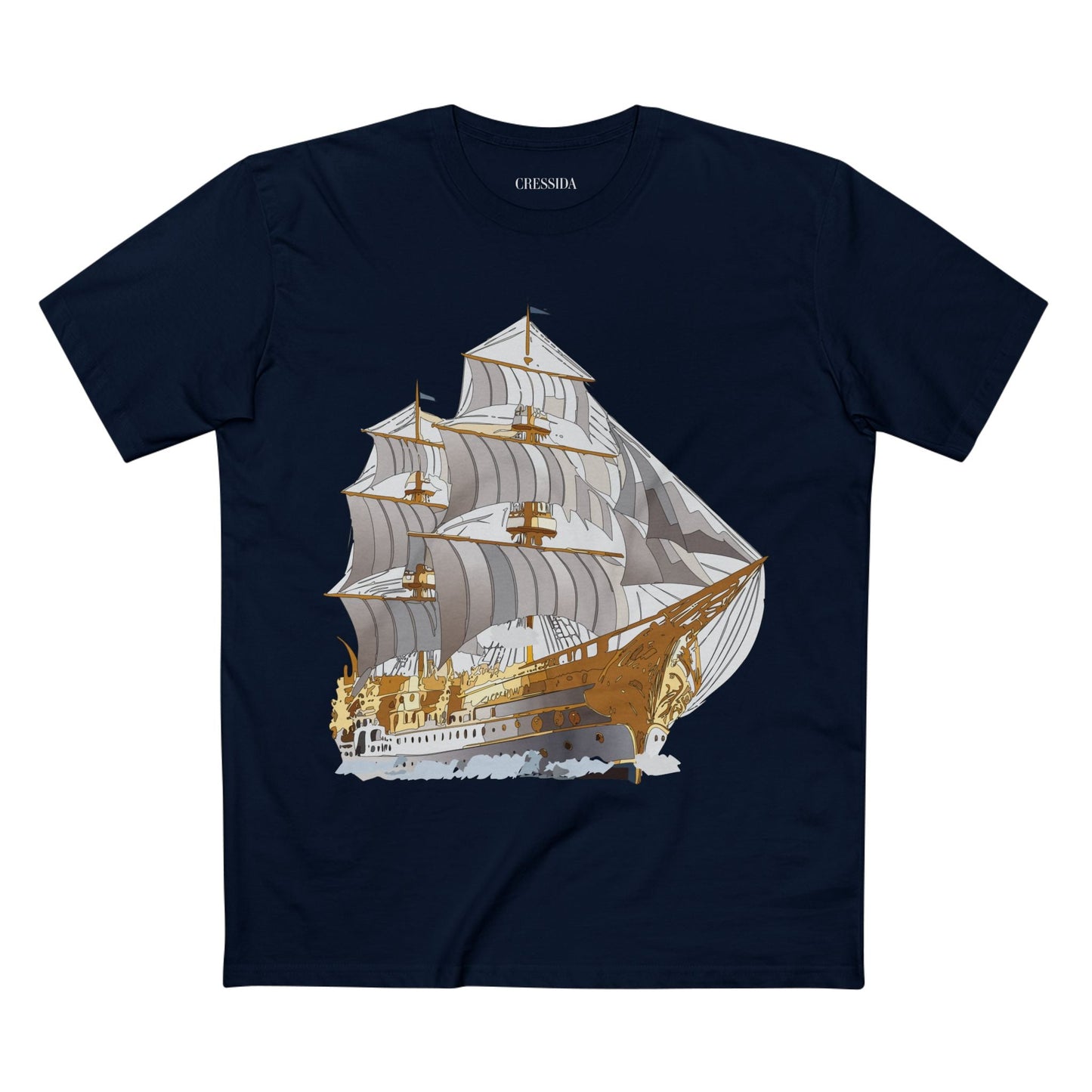 Ship Graphic Unisex 100 Cotton T-Shirt with Gold Frigate Art Design 15