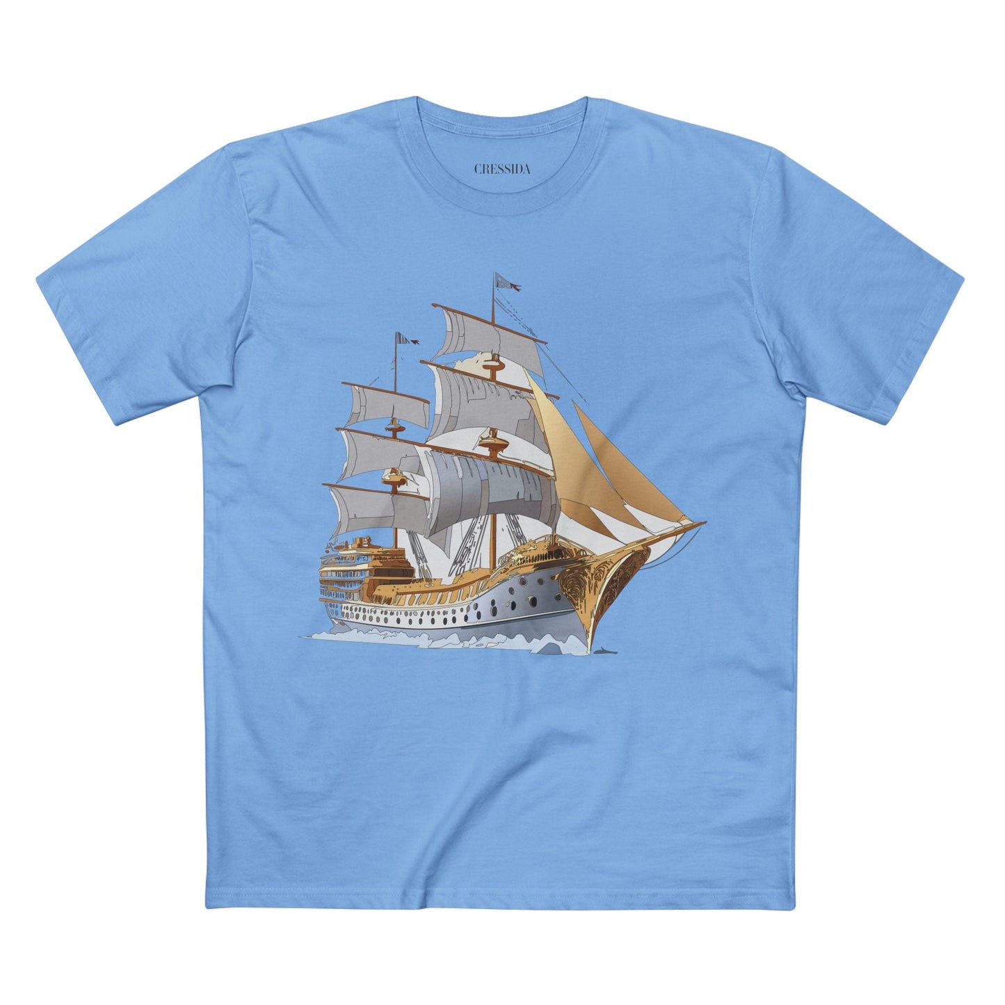 Ship Graphic Unisex 100 Cotton T-Shirt with Gold Frigate Art Design 7