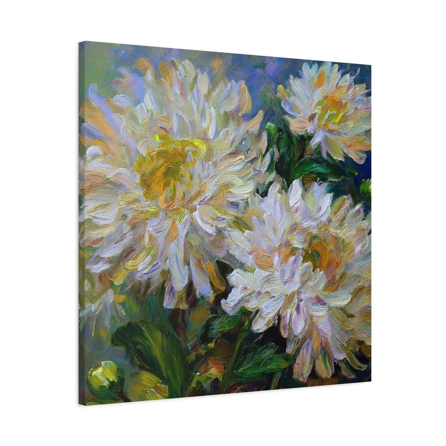 Chrysanthemums Print Canvas, Floral Oil Paint Print 20x20, 24x24, 30x30, 32x32, 36x36 Art Design Pine-Wood Inner Frame MC-160
