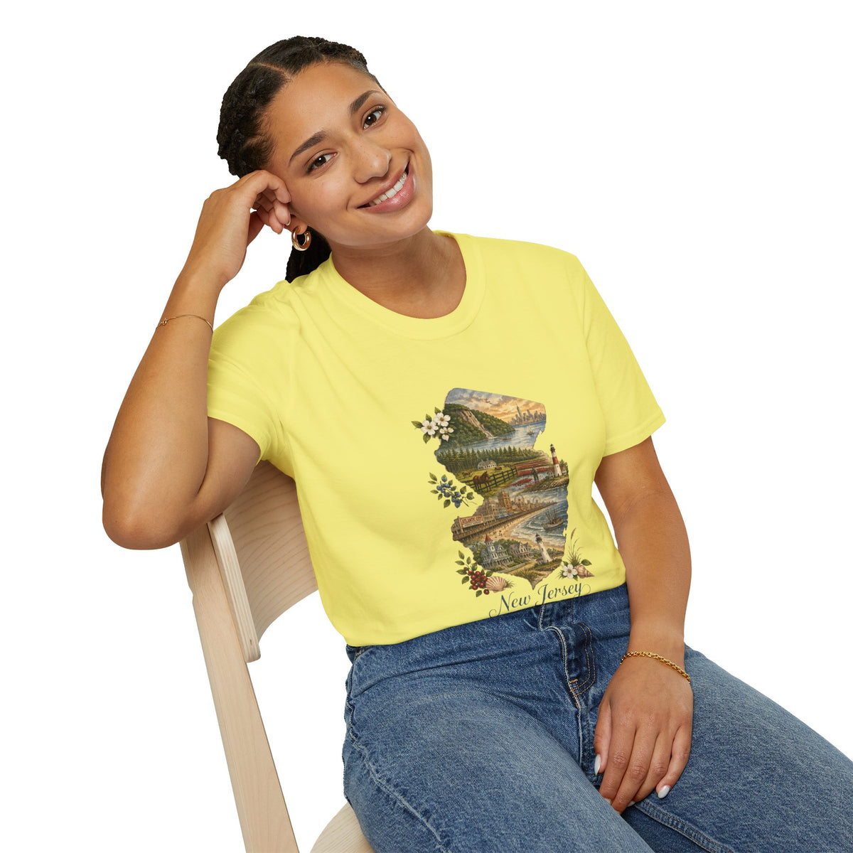 New Jersey Scenic Map T-Shirt — Vintage Travel Tourist Graphic Design Unisex 100 Cotton Gildan T-Shirt