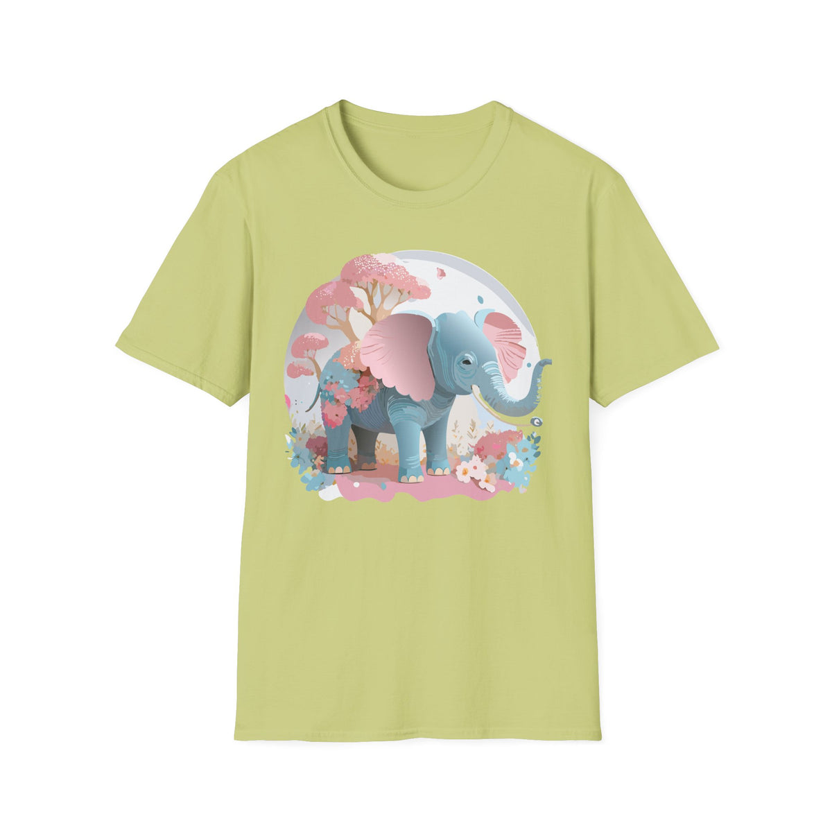Pink Blue Elephant illustration T-Shirt | Cute Floral Baby Elephant Tee