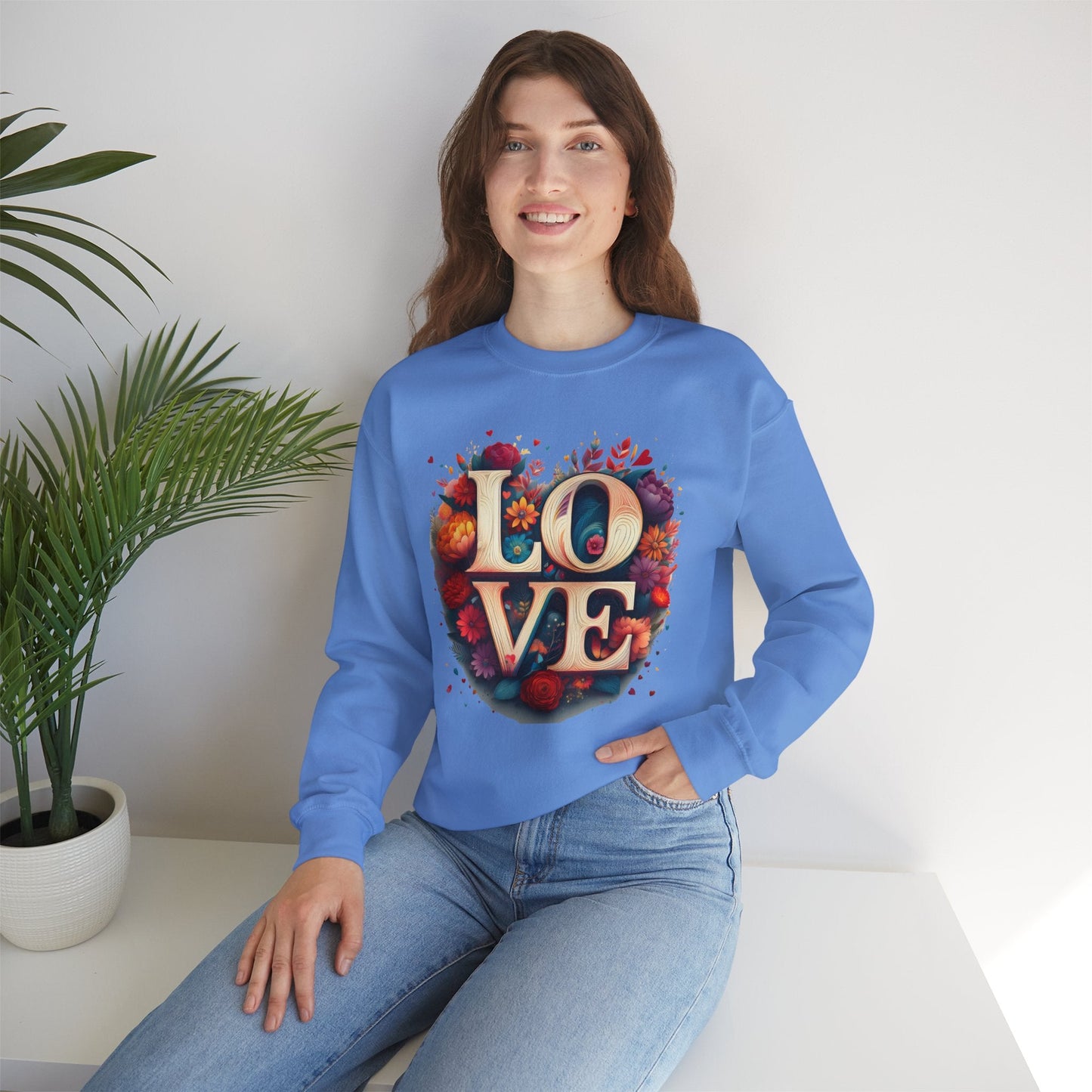 Floral Love Sweatshirt Unisex Valentines Day Gift Love Flower Crewneck Sweatshirt