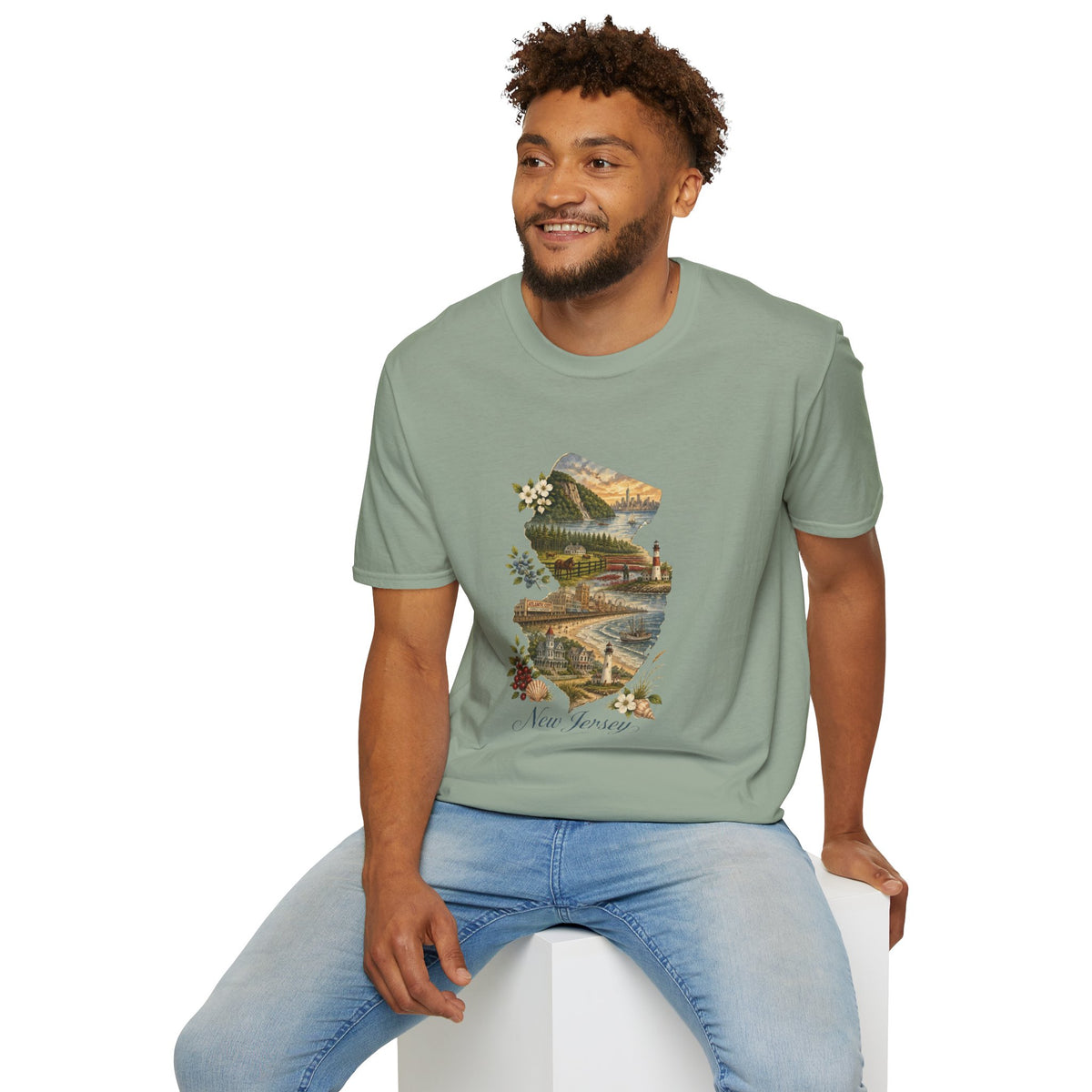 New Jersey Scenic Map T-Shirt — Vintage Travel Tourist Graphic Design Unisex 100 Cotton Gildan T-Shirt
