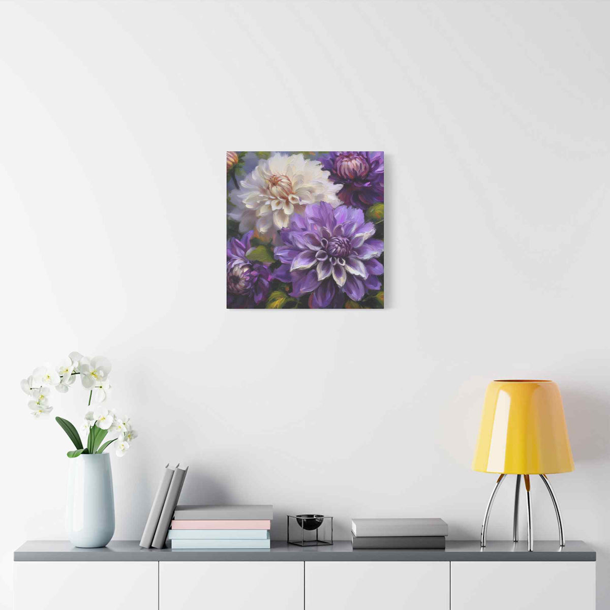 Dahlias Floral Print Canvas, Floral Oil Paint Print 20x20, 24x24, 30x30, 32x32, 36x36 Art Design Pine-Wood Inner Frame MC-172