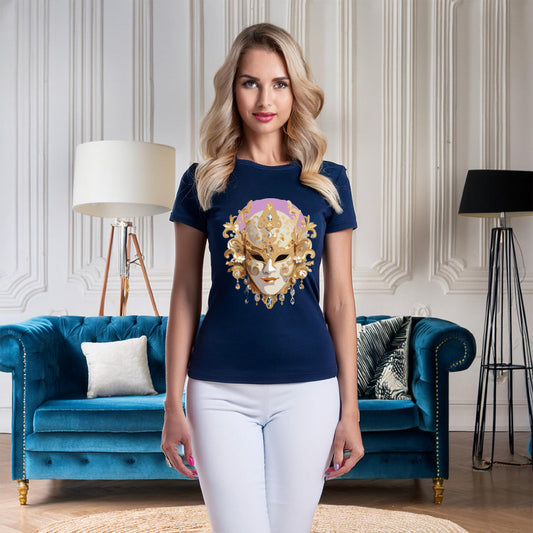 Carnival Mask Graphic T-Shirt Unisex 100 Cotton With Antique Gold Art Design Tee 10
