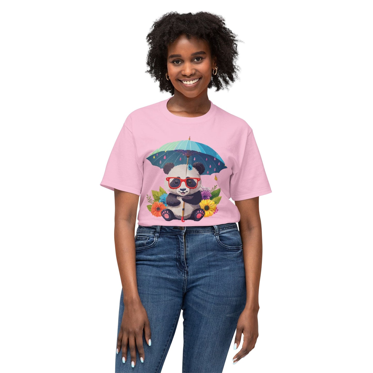 Panda Art T Shirt Unisex HD Cotton Tee With Floral Print Panda Design USA Printed Now