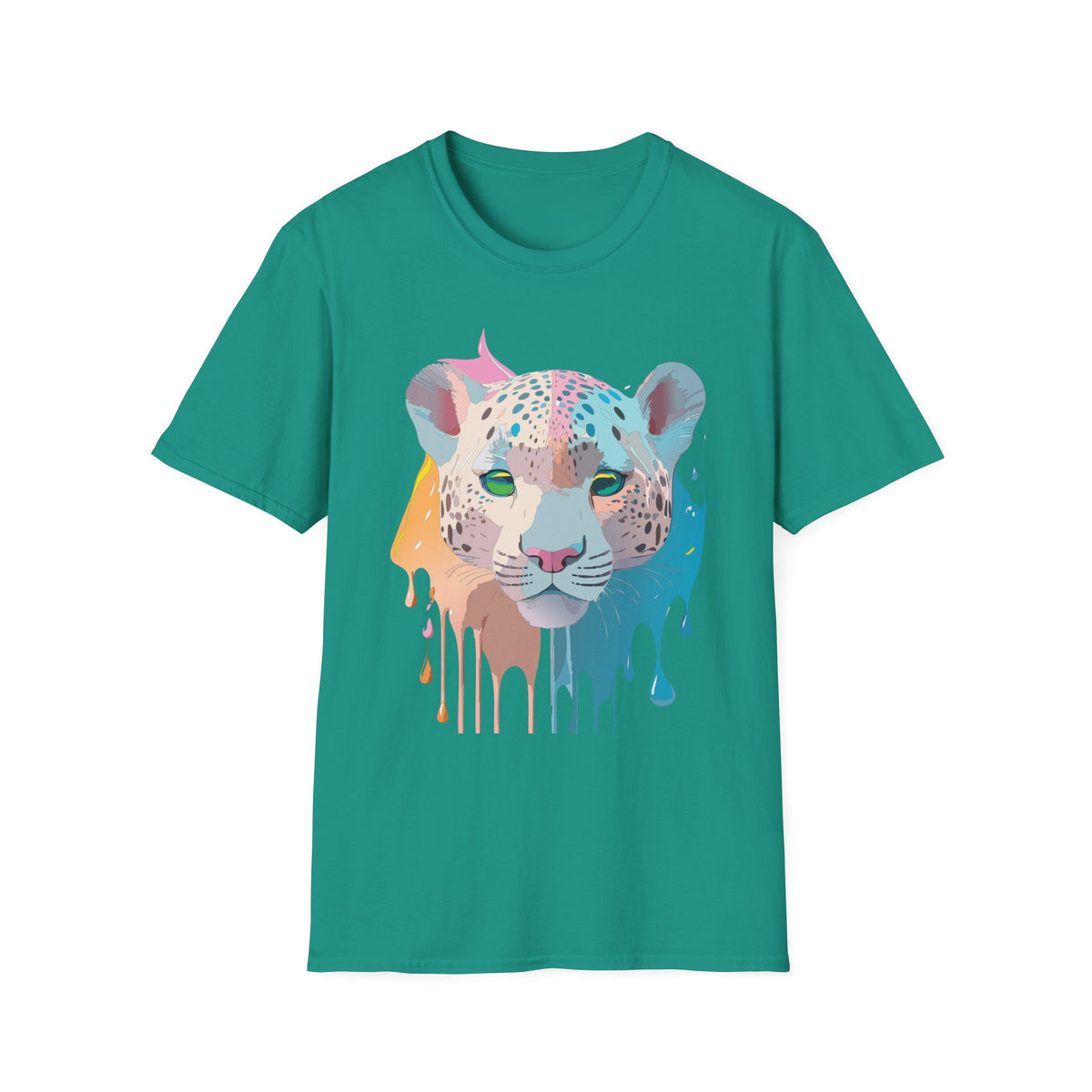 Colorful Leopard Portrait T-Shirt | Dripping Paint Cat Tee