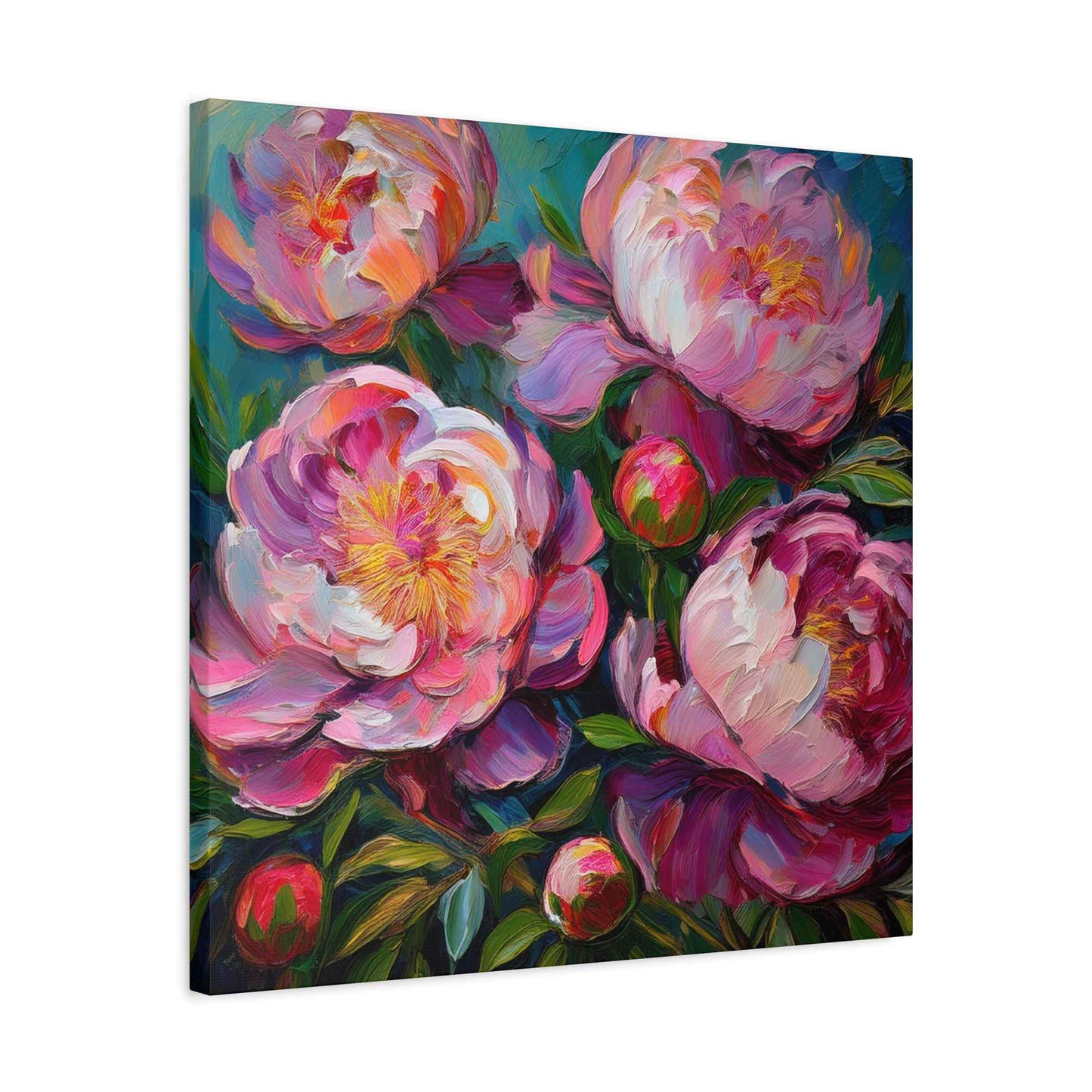 Pink Peonies Print Canvas, Floral Oil Paint Print 20x20, 24x24, 30x30, 32x32, 36x36 Art Design Pine-Wood Inner Frame MC-114