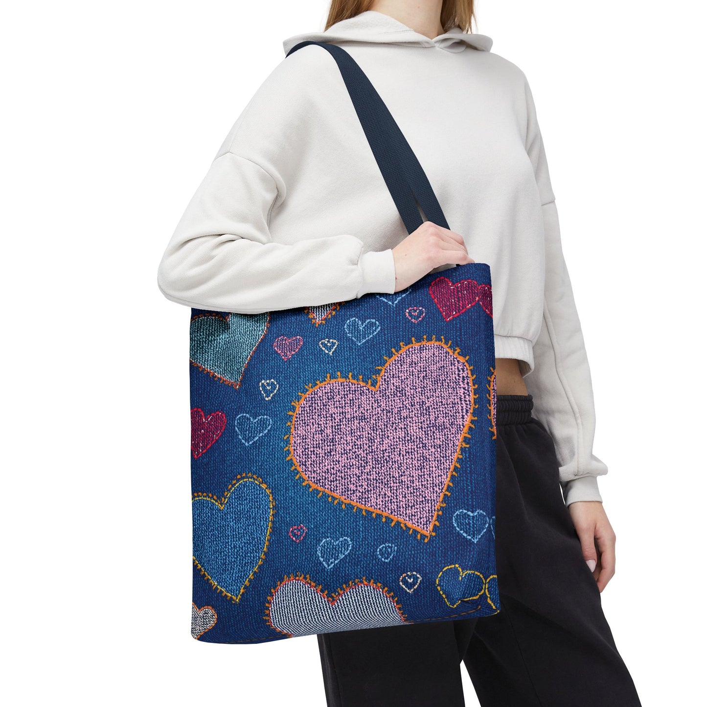 Love Day Graphic Design Denim Fabric Imitation Print Unisex Canvas Bag POLY 3 Sizes Tote Bag 201-27