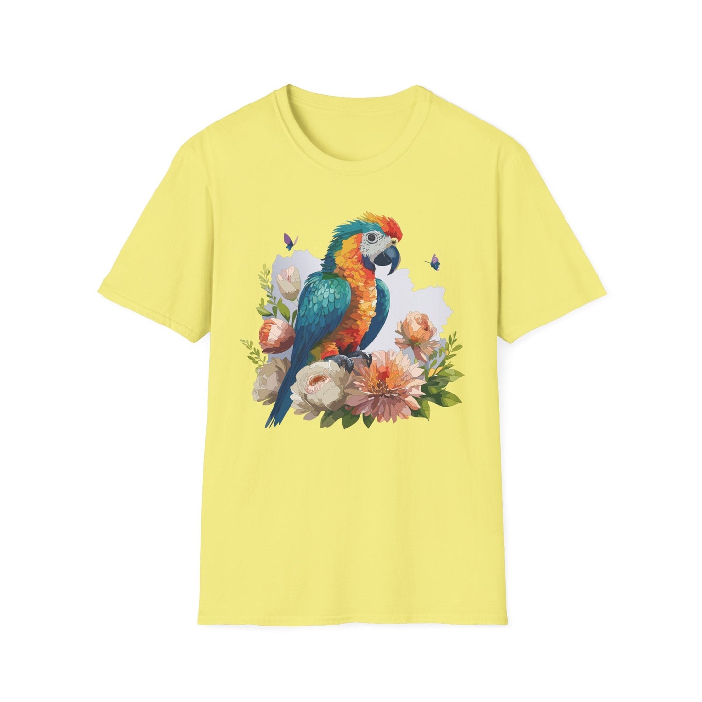 Bird T Shirt Floral Bird Print Unisex Softstyle Cotton Tee Animal Graphic Tee For Everyday Wear