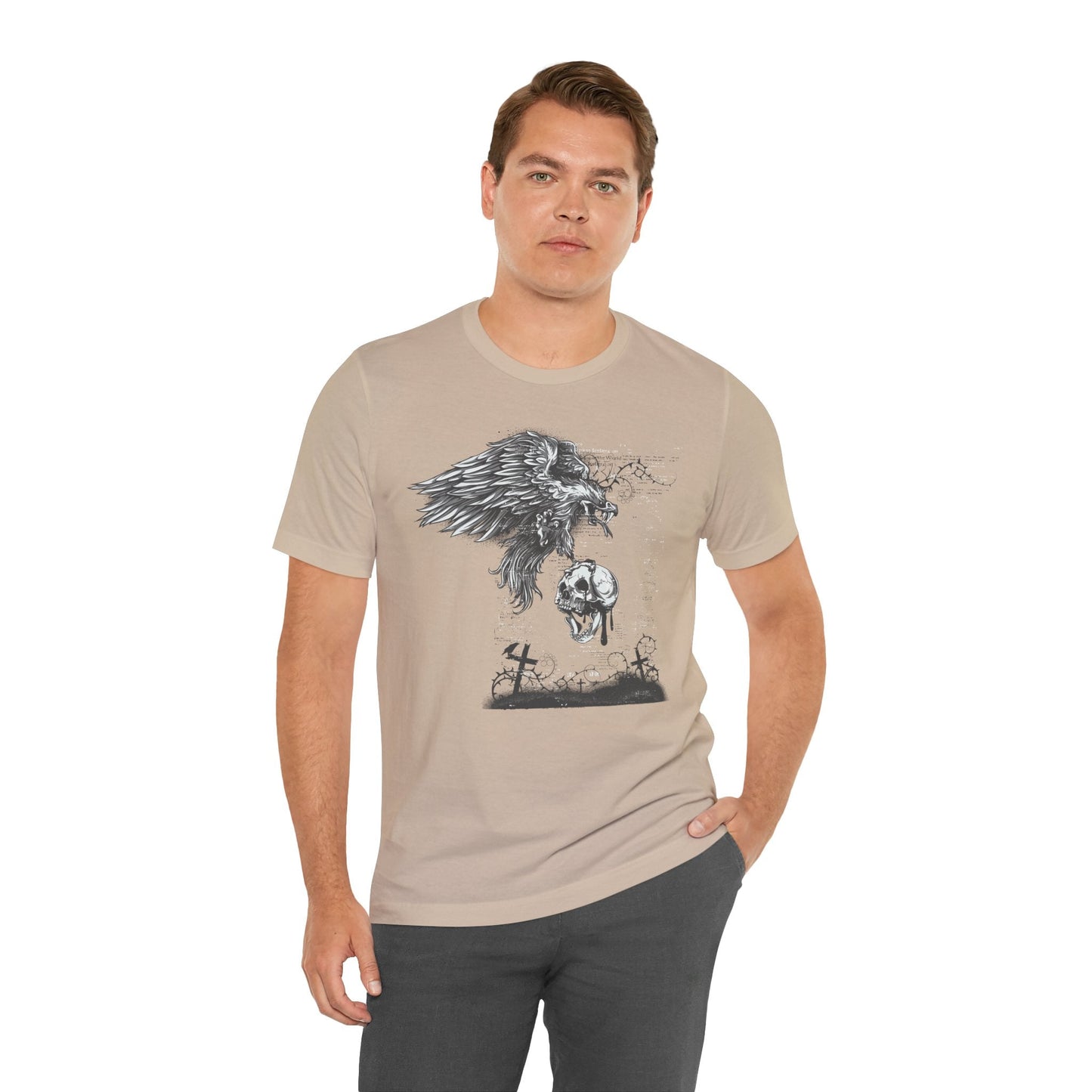Raven and Skull Illustration Graphic Unisex Cotton T-Shirt r19