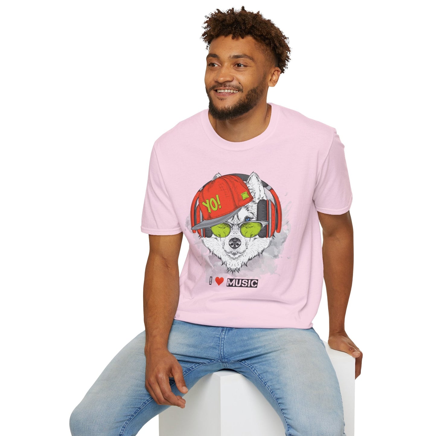Unisex Music Animals Short Sleeve T Shirt With Headphones For Music Lovers Gildan 64000