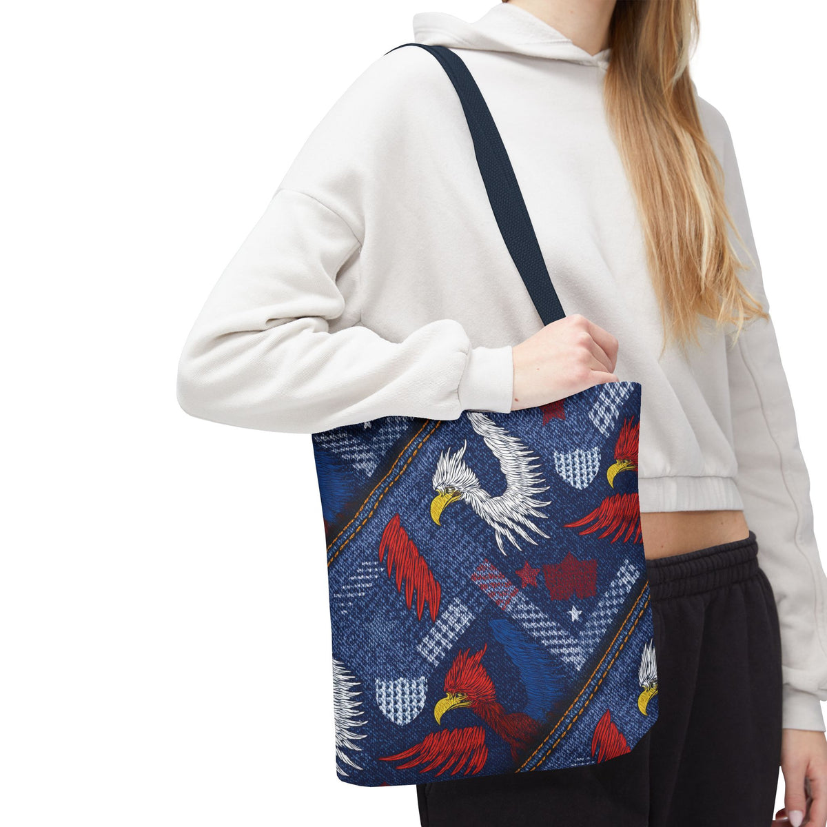 4th of July Graphic Denim Fabric Imitation Print Unisex Canvas Bag Poly Spun 3 Sizes Tote Bag 200-2