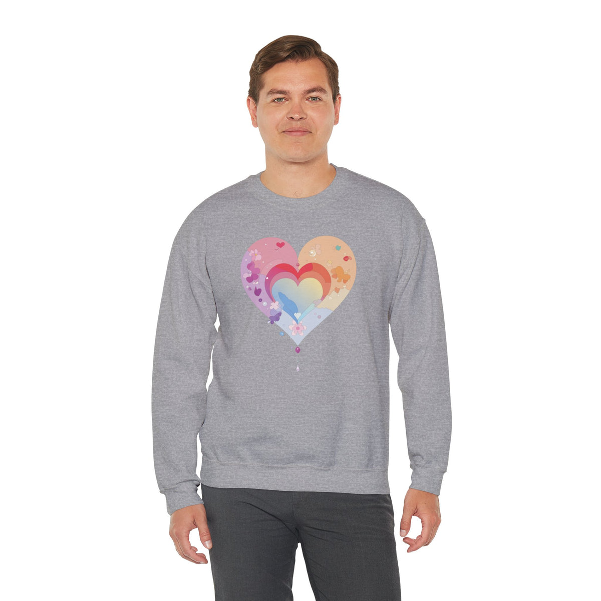 Rainbow Heart Sweatshirt, Floral Heart Sweatshirt, Floral Love Sweatshirt, Valentine's Day Sweatshirt, Rainbow Heart Floral Sweatshirt 114