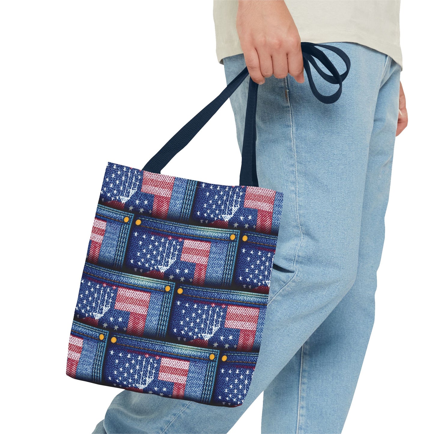 4th of July Graphic Denim Fabric Imitation Print Unisex Canvas Bag Poly Spun 3 Sizes Tote Bag 200-15