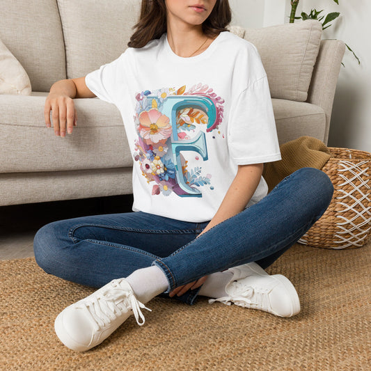 Floral Letter F T-Shirt | Botanical Monogram Tee, Initial F Shirt