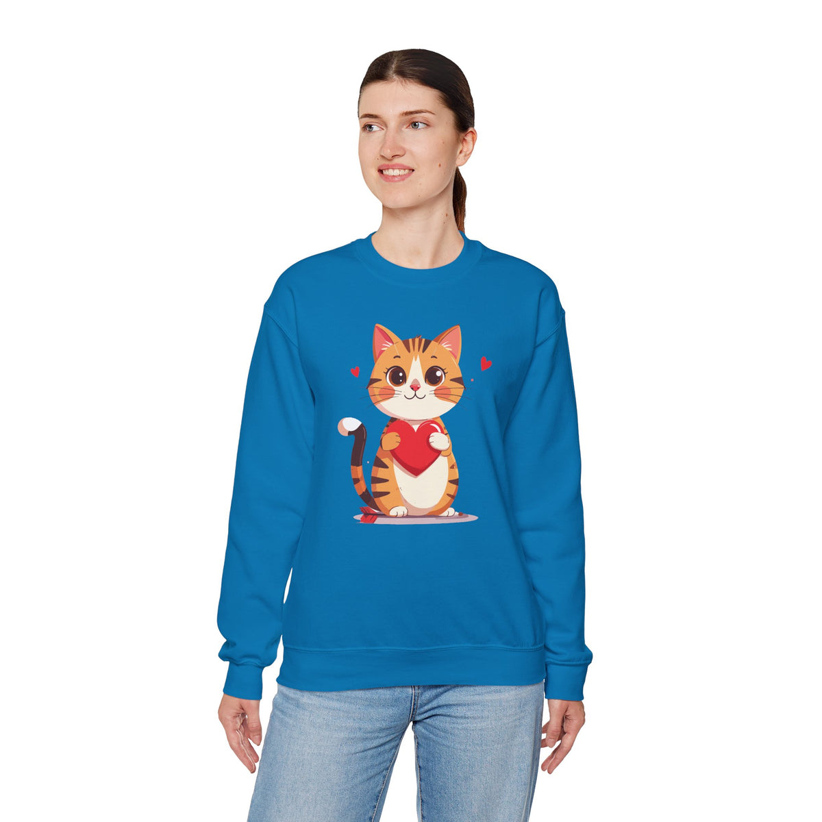 Cat Heart Sweatshirt, Heart Sweatshirt, Cat Sweatshirt, Valentine's Day Sweatshirt, 50/50 Cotton-Poly Animal Sweatshirt 103