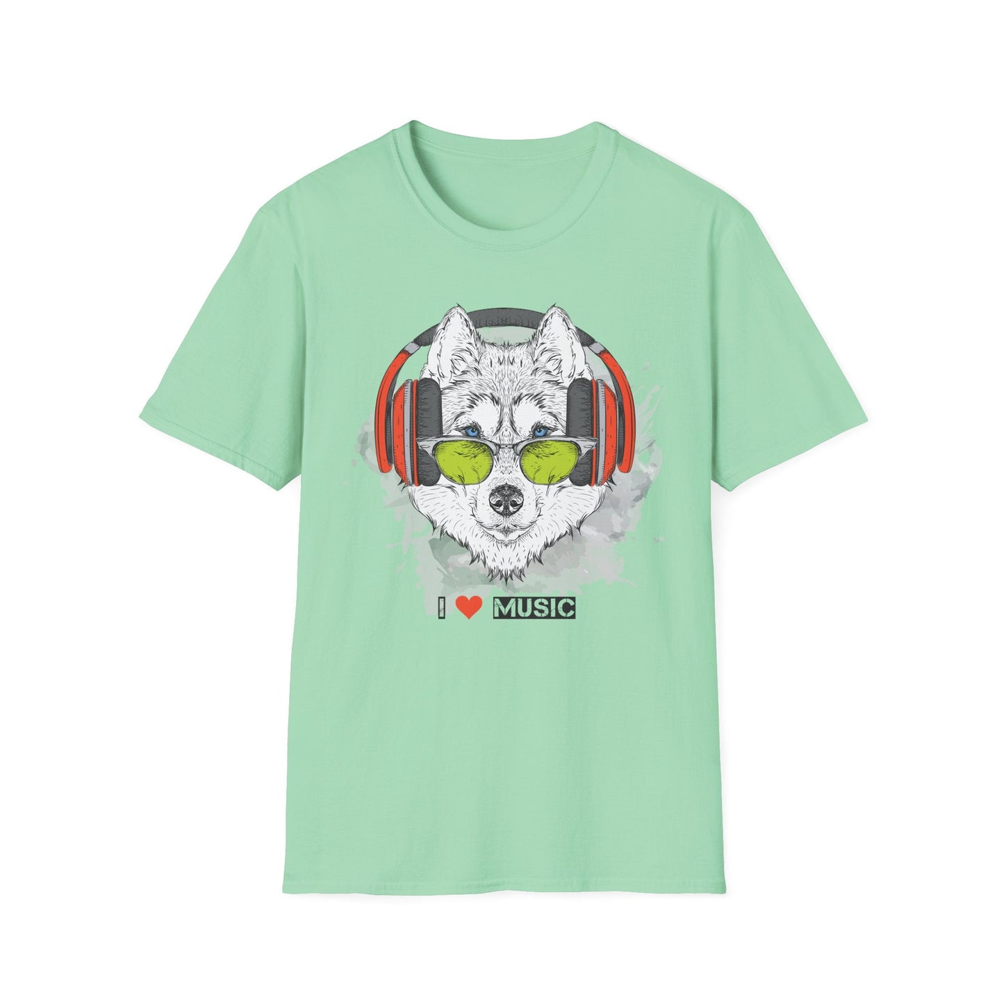I Love Music Animals Shirt With Headphones Unisex Softstyle Tee Premium Comfort Short Sleeve