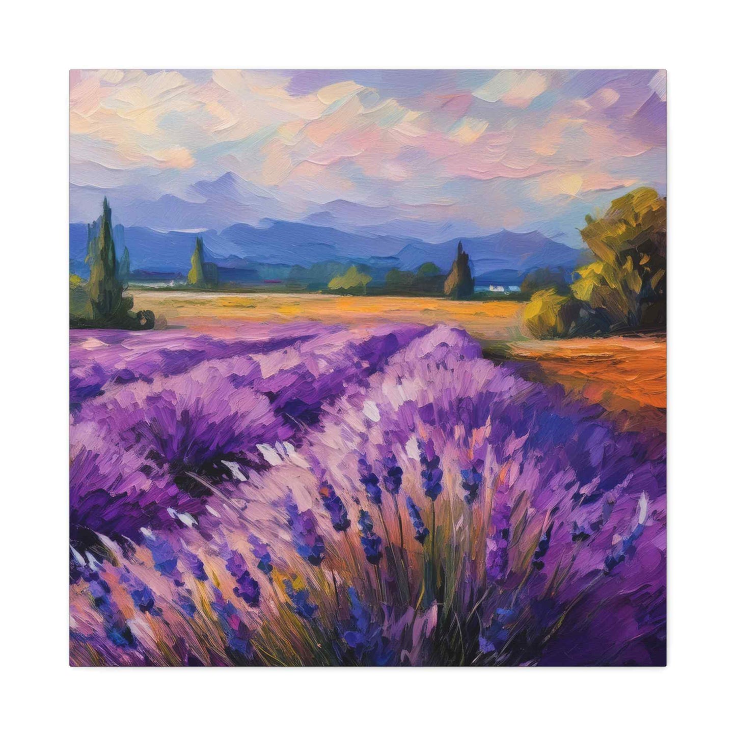 Lavender Landscape Print Canvas, Landscape Oil Paint Print 20x20, 24x24, 30x30, 32x32, 36x36 Art Design Print Non-Frame MC-34