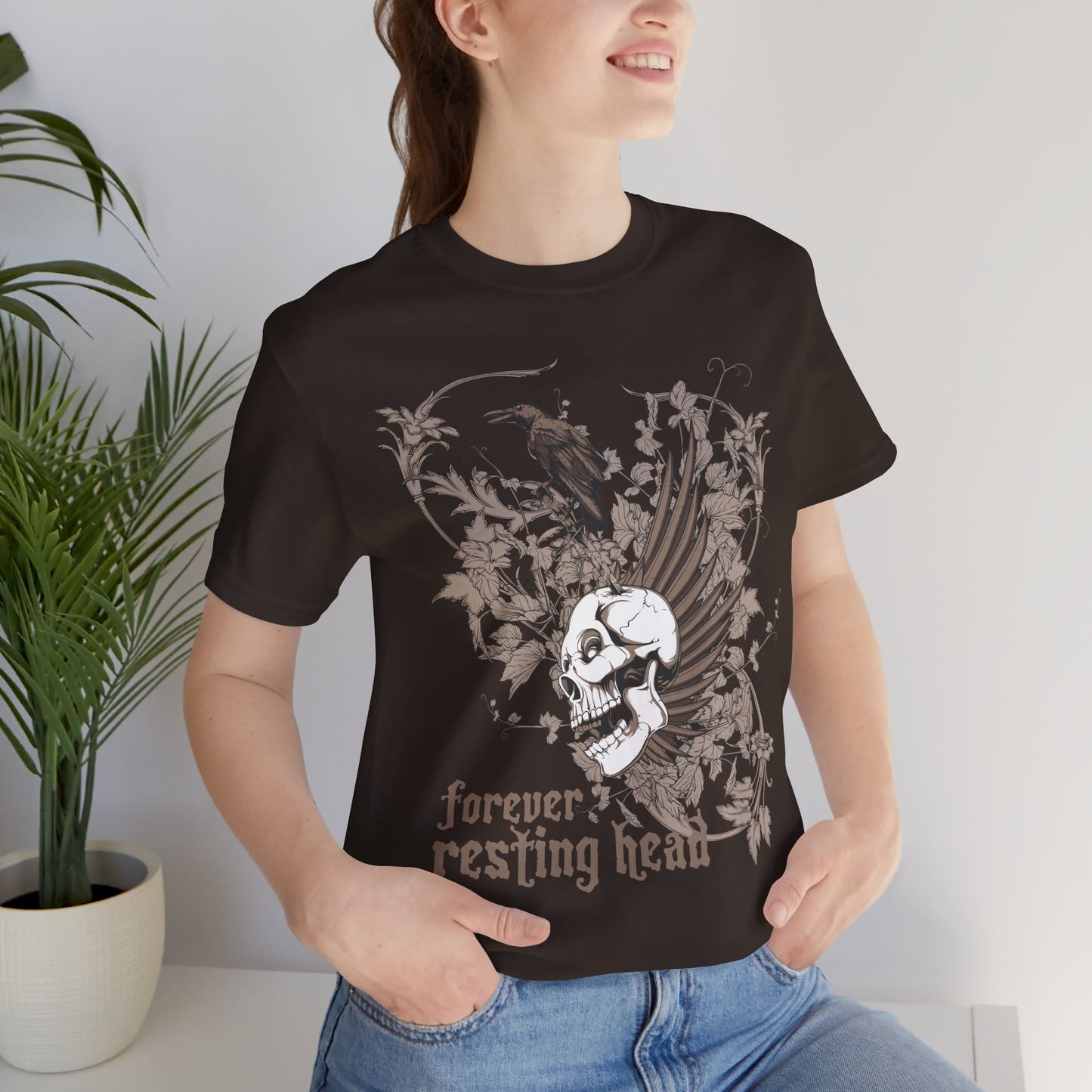 Forever Resting Head Tee, Edgy Graphic Shirt, Music T-Shirt, Gothic Tees, Skull Shirt, Art Design Tee, Skull Graphic Top