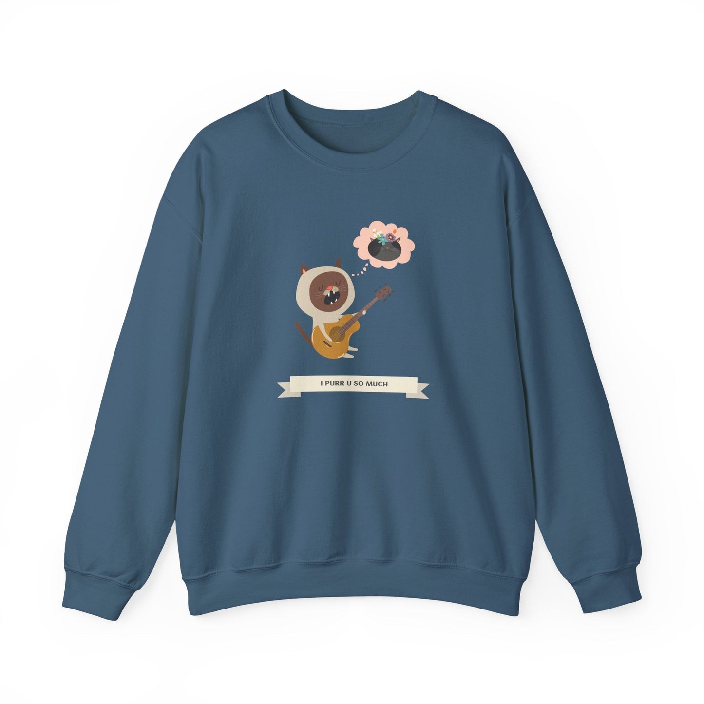 Cat with Guitar Sweatshirt, Love Sweatshirt, Cat Sweatshirt, Valentine's Day Sweatshirt, 50/50 Cotton-Poly Animal Sweatshirt 127