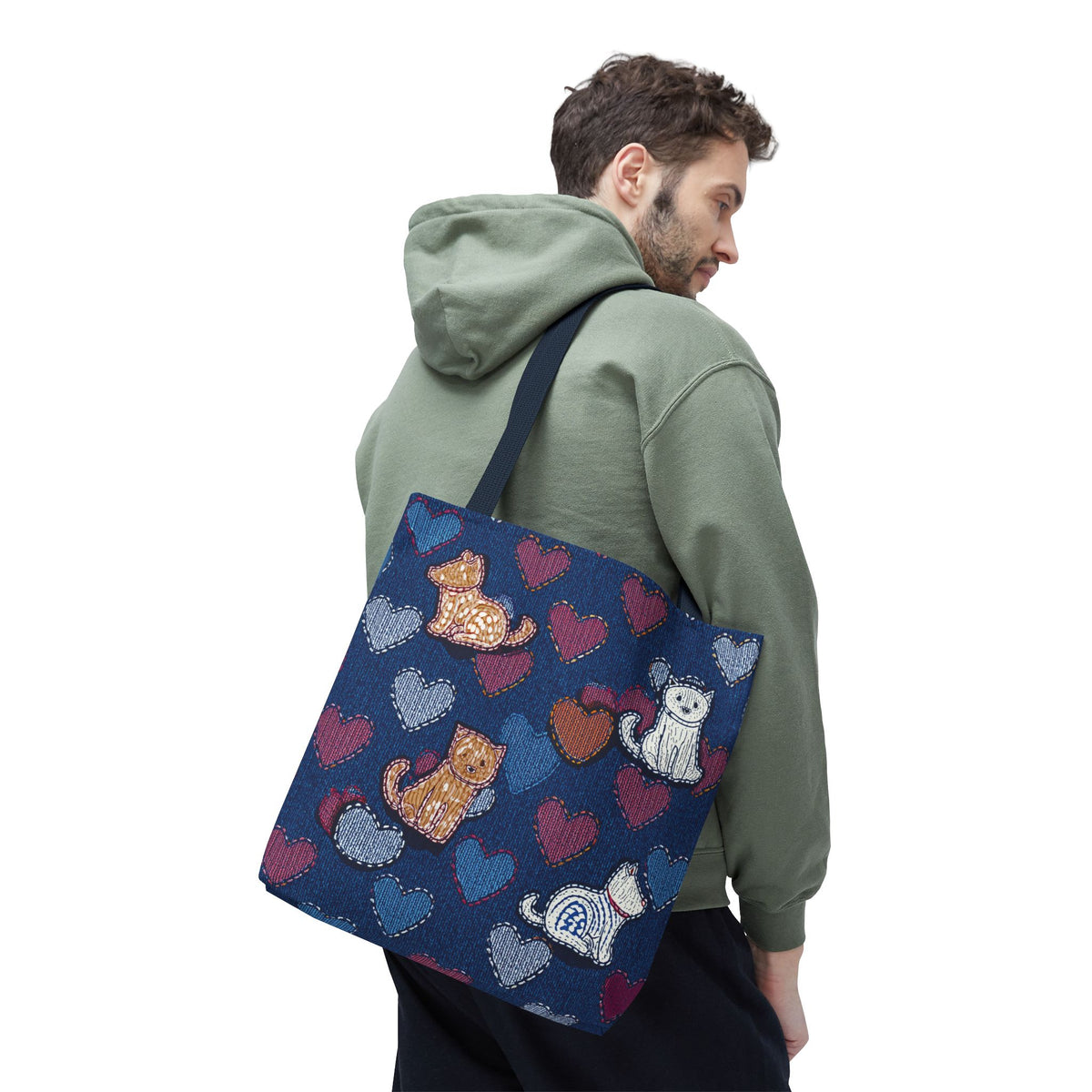 Love Day Graphic Design Denim Fabric Imitation Print Unisex Canvas Bag POLY 3 Sizes Tote Bag 201-3