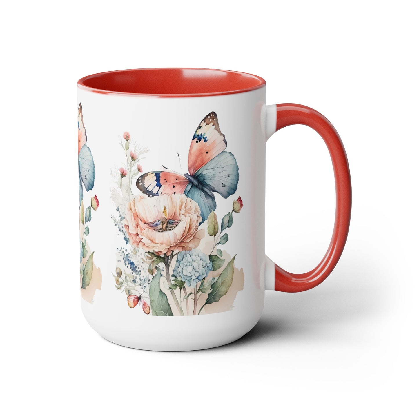 Two-Tone Coffee Mugs with butterfly