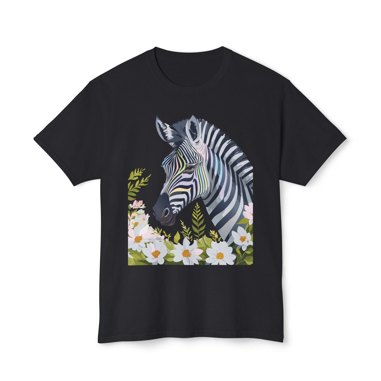 Unisex Zebra Art Design T Shirt With Floral Print HD Cotton Premium USA Made Jersey