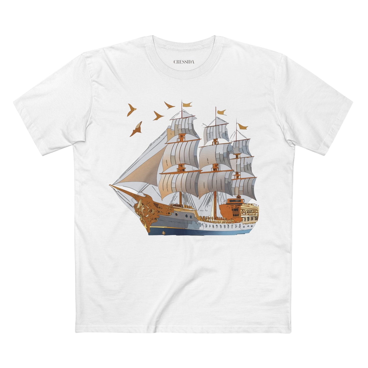 Ship Graphic Unisex 100 Cotton T-Shirt with Gold Frigate Art Design 4