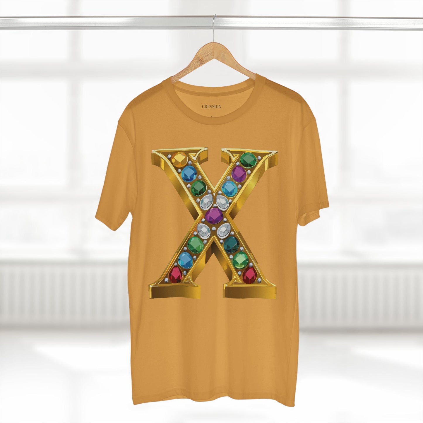Letter X Graphic Design Tee Unisex 100 Cotton With Antique Gold Letters Artwork T-Shirt