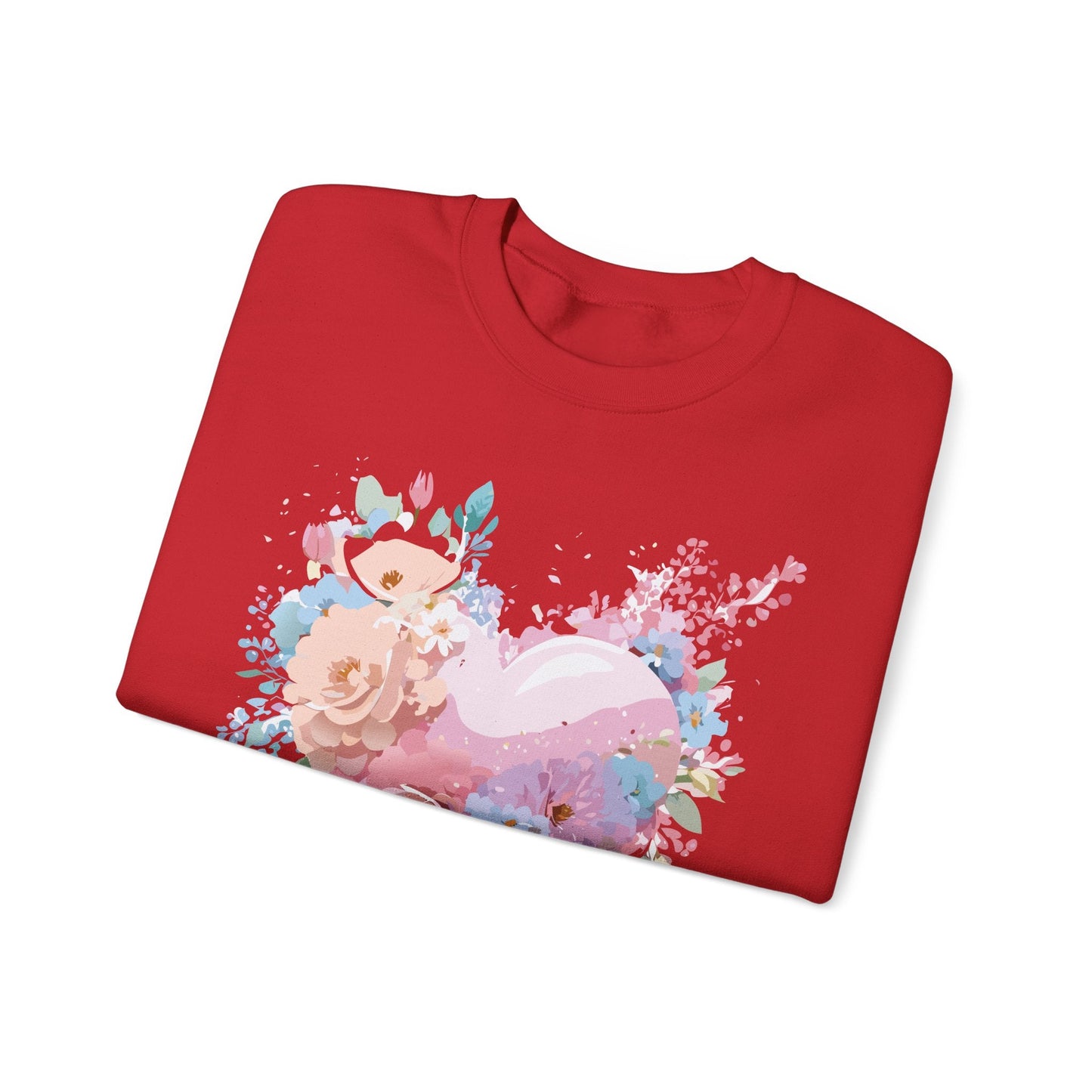 Floral Heart Sweatshirt Unisex Crewneck Valentines Day Floral Love Gildan 18000 Premium