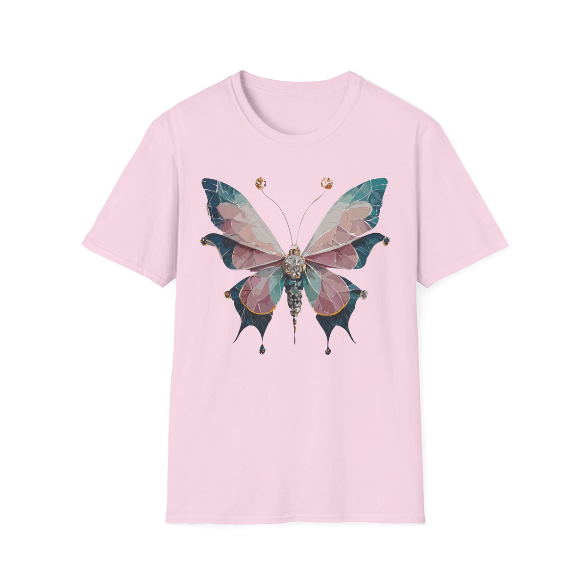 Geometric Pastel Butterfly T-Shirt | Floral Gem Accent Graphic Tee Unisex 100 Cotton Gildan T-Shirt