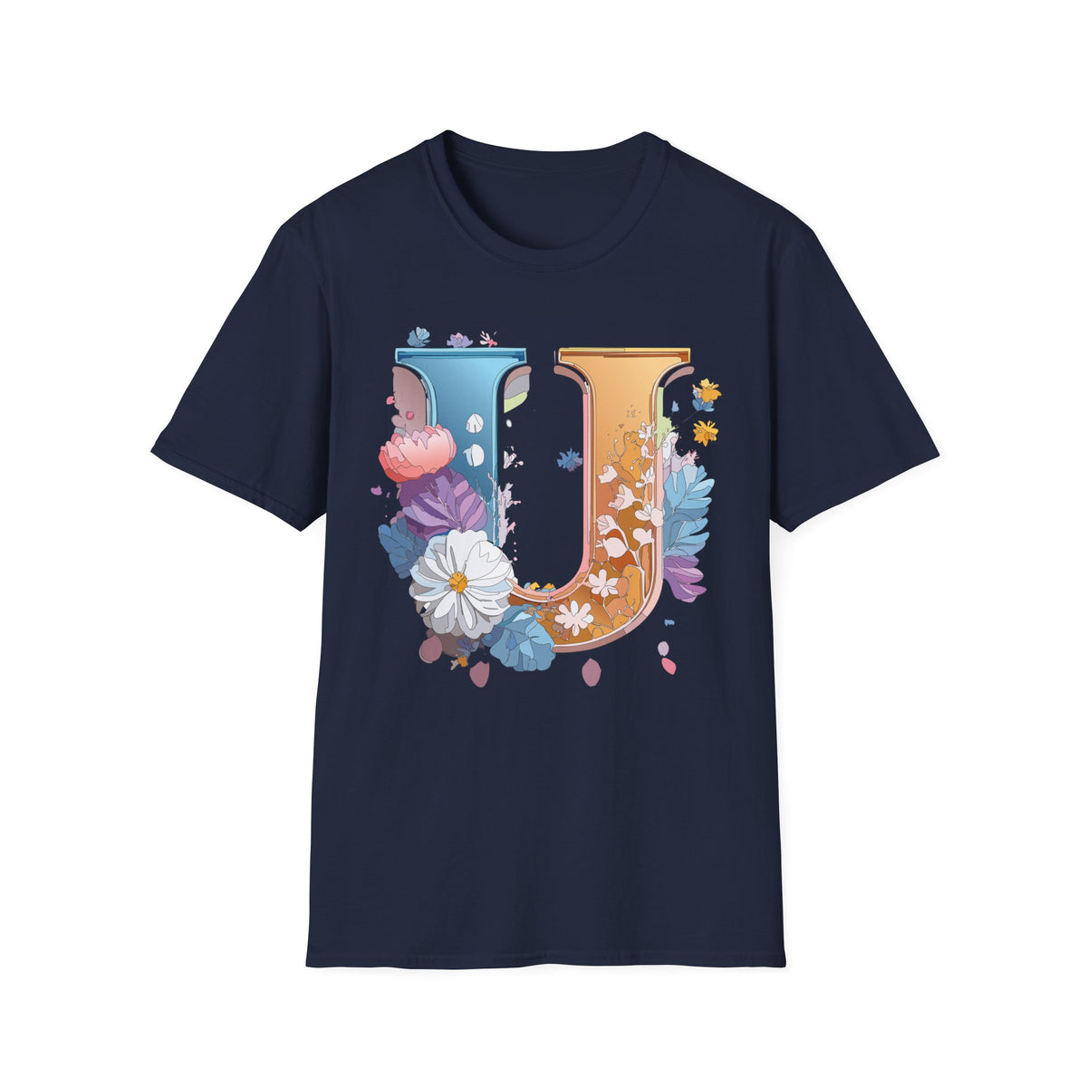 Floral Letter U T-Shirt | Botanical Initial Tee, Monogram Graphic